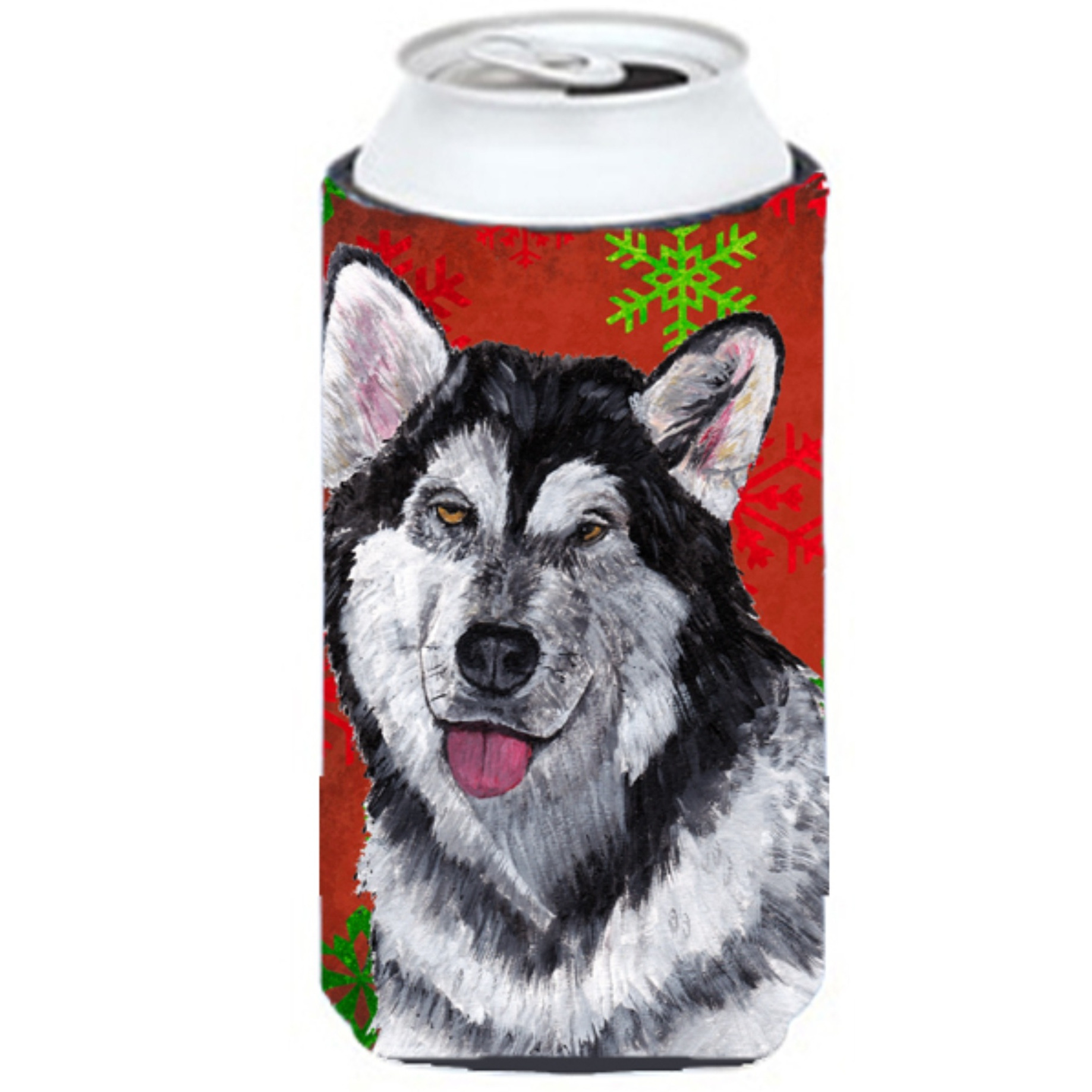 Alaskan Malamute Red Snowflakes Holiday Christmas  Tall Boy Beverage Insulator Hugger SC9492TBC