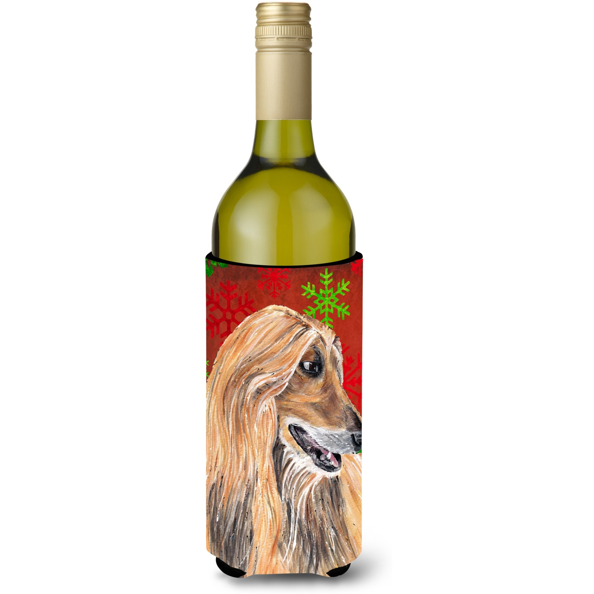 Afghan Hound Red Snowflakes Holiday Christmas  Wine Bottle Beverage Insulator Hugger SC9501LITERK