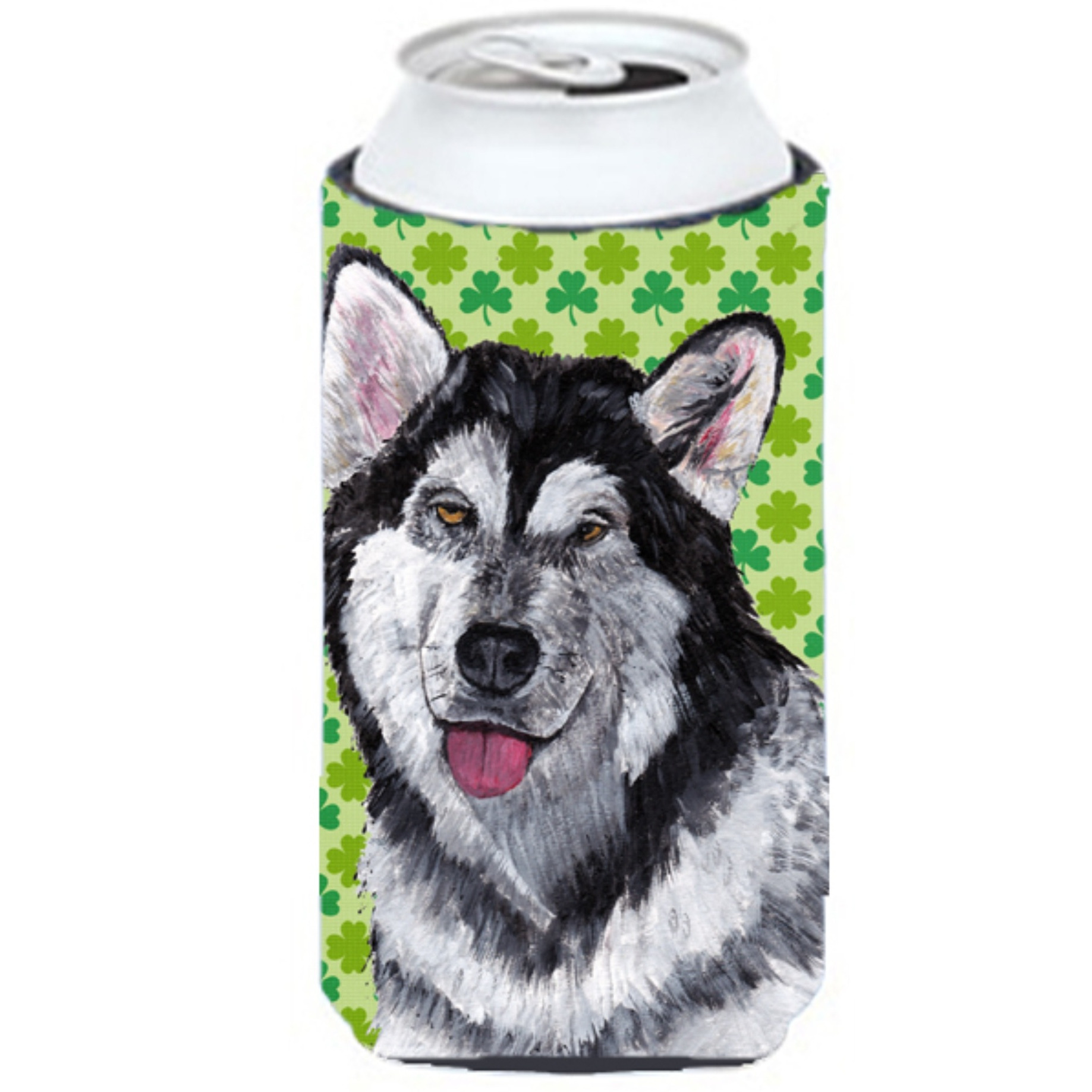 Alaskan Malamute St. Patrick's Day Shamrock Tall Boy Beverage Insulator Hugger SC9493TBC