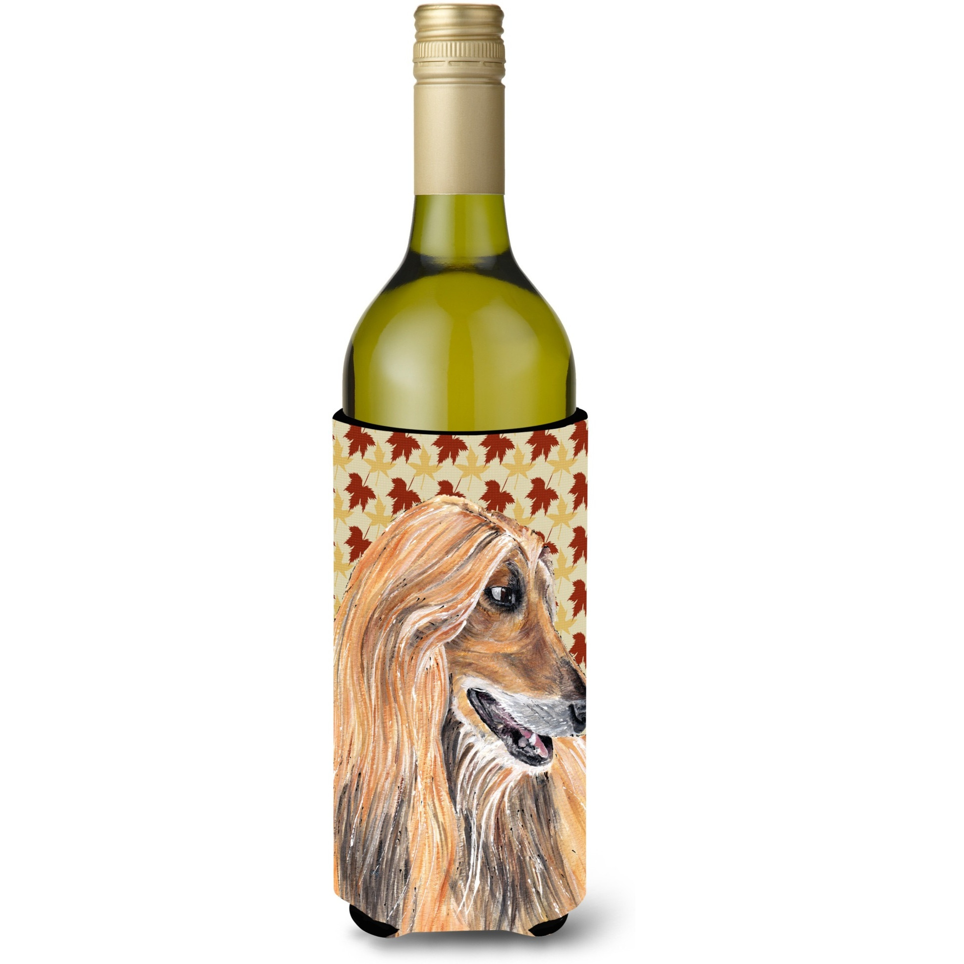 Afghan Hound Fall Leaves Wine Bottle Beverage Insulator Hugger SC9504LITERK
