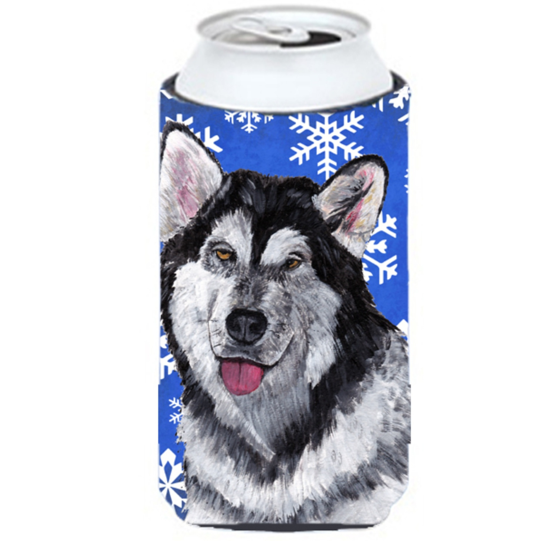 Alaskan Malamute Winter Snowflakes Holiday Tall Boy Beverage Insulator Hugger SC9491TBC