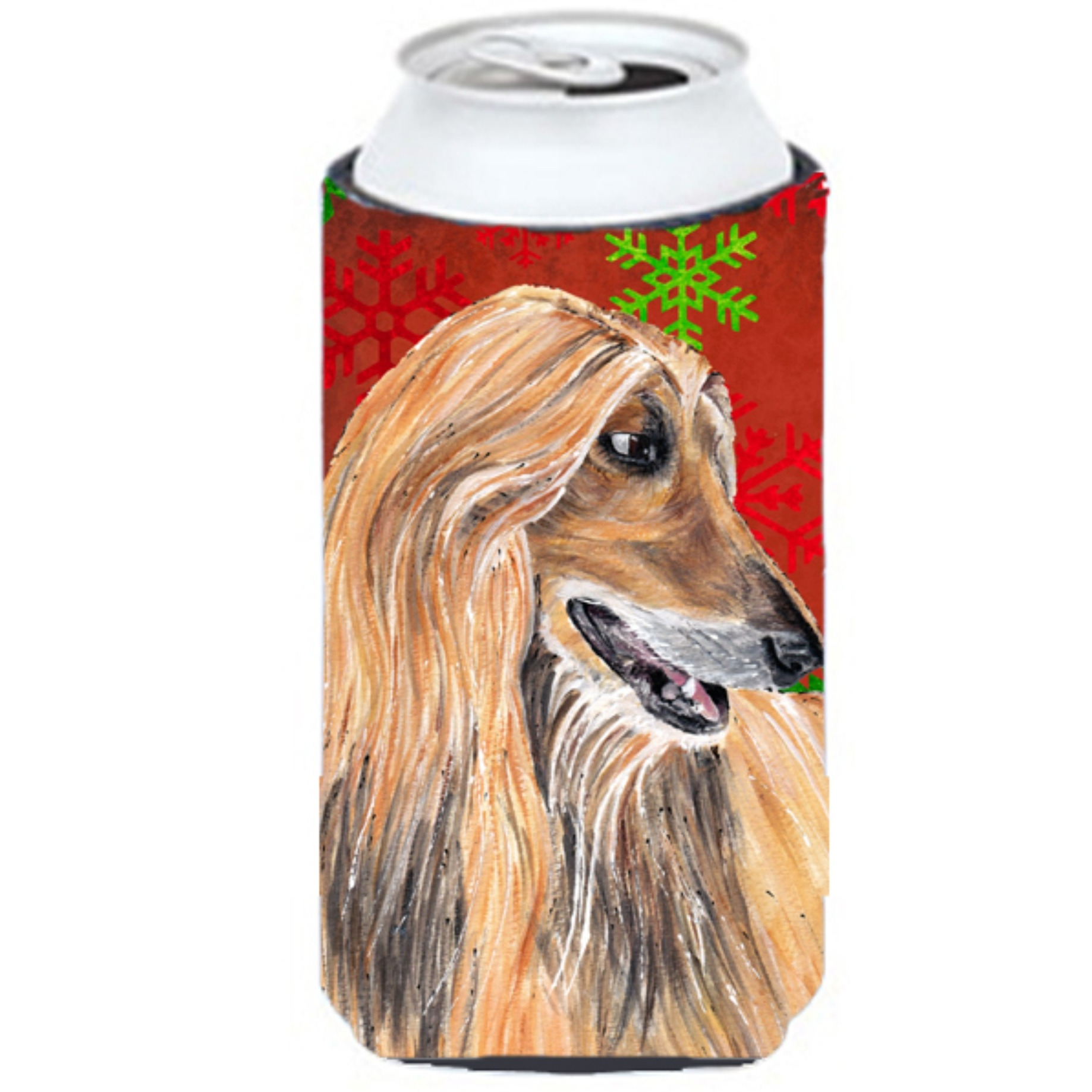 Afghan Hound Red Snowflakes Holiday Christmas  Tall Boy Beverage Insulator Hugger SC9501TBC