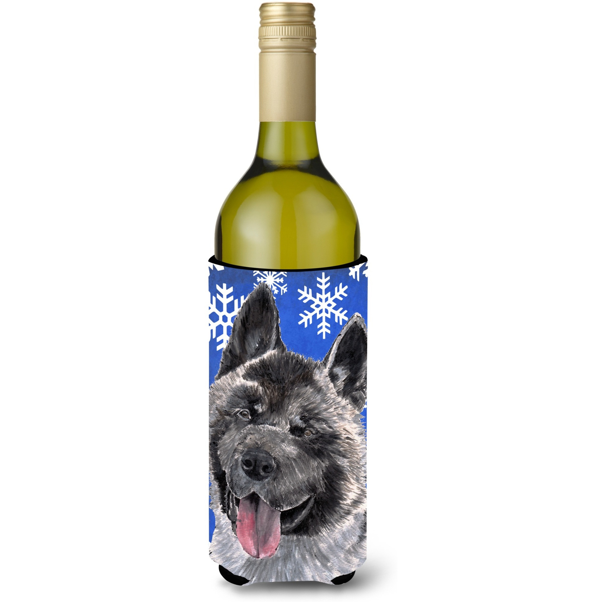Akita Winter Snowflakes Holiday Wine Bottle Beverage Insulator Hugger SC9481LITERK