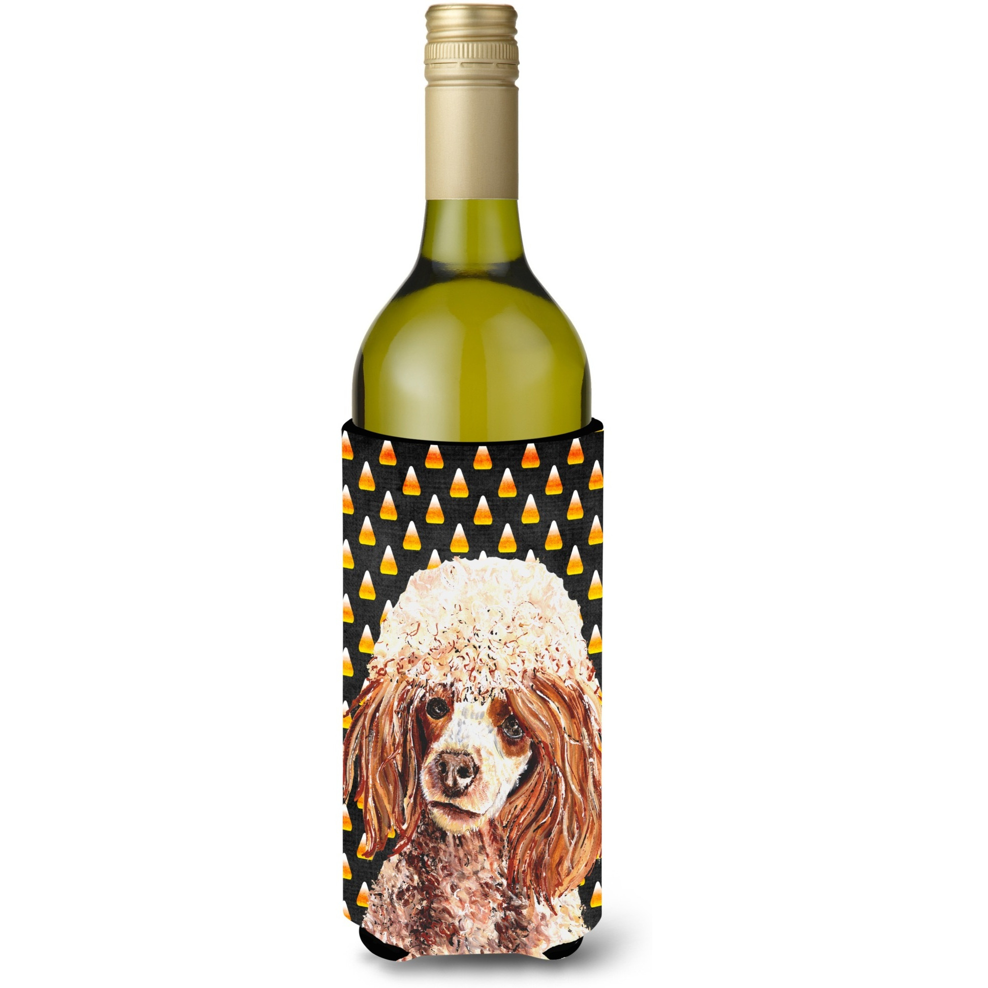 Red Miniature Poodle Candy Corn Halloween Wine Bottle Beverage Insulator Hugger SC9651LITERK