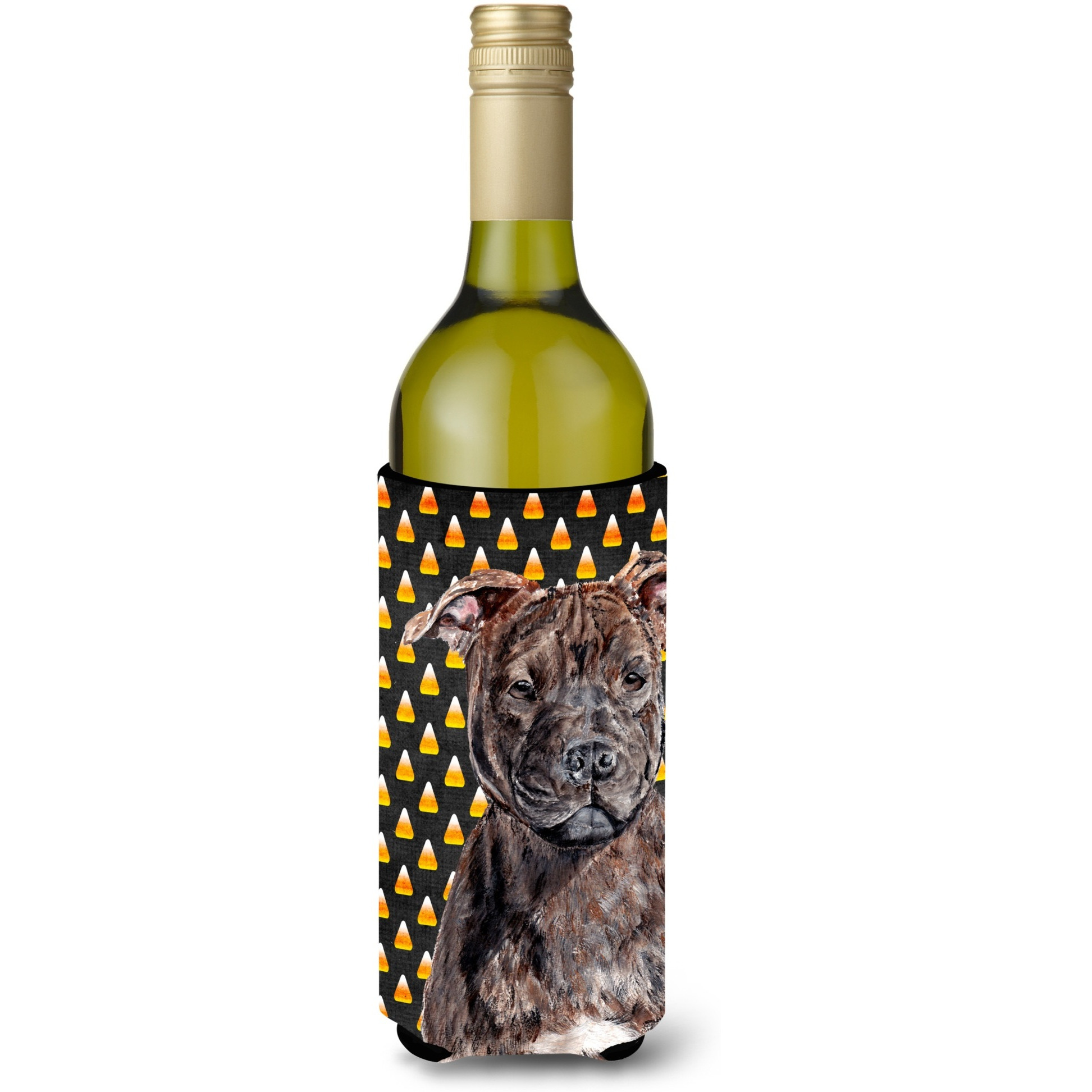 Staffordshire Bull Terrier Staffie Candy Corn Halloween Wine Bottle Beverage Insulator Hugger SC9657LITERK