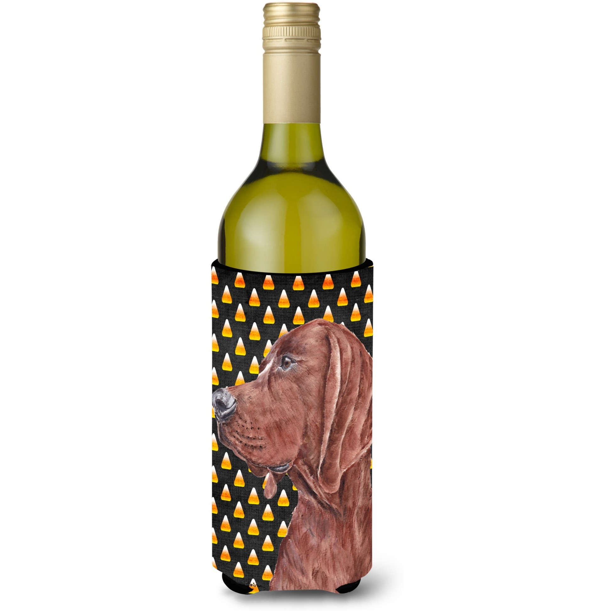 Redbone Coonhound Candy Corn Halloween Wine Bottle Beverage Insulator Hugger SC9659LITERK