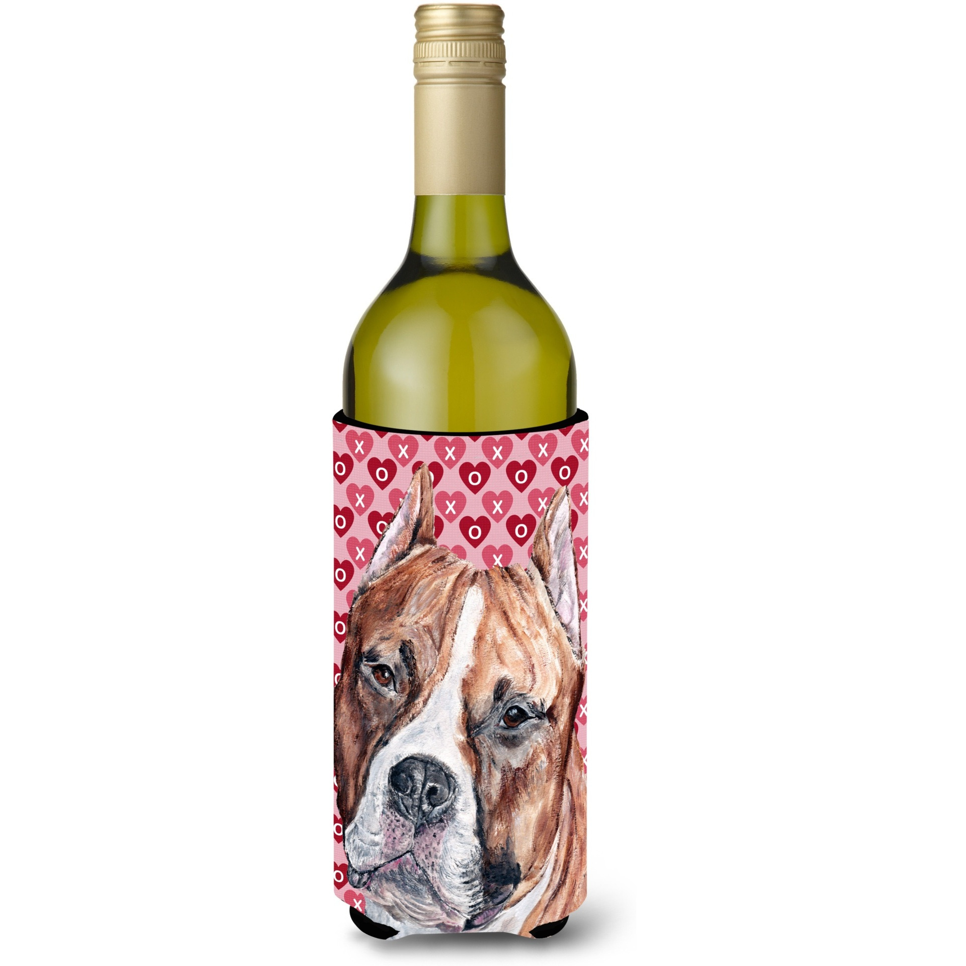 Staffordshire Bull Terrier Staffie Hearts and Love Wine Bottle Beverage Insulator Hugger SC9704LITERK