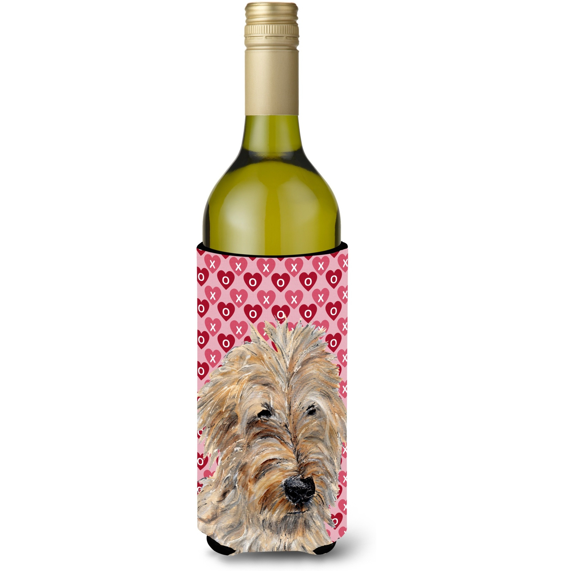 Golden Doodle 2 Hearts and Love Wine Bottle Beverage Insulator Hugger SC9715LITERK