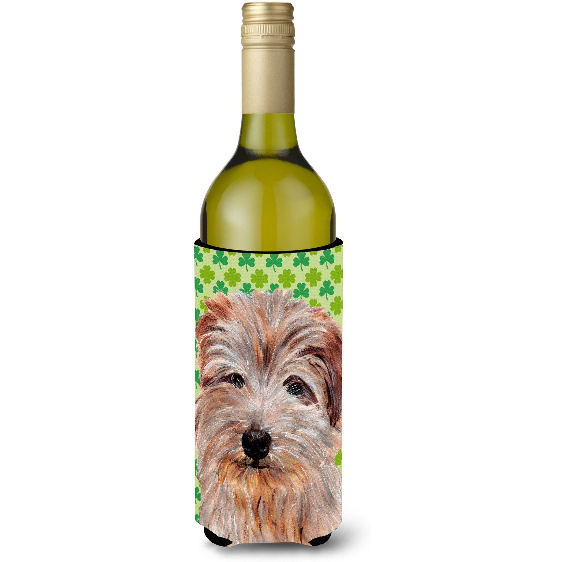 Norfolk Terrier Lucky Shamrock St. Patrick's Day Wine Bottle Beverage Insulator Hugger SC9736LITERK