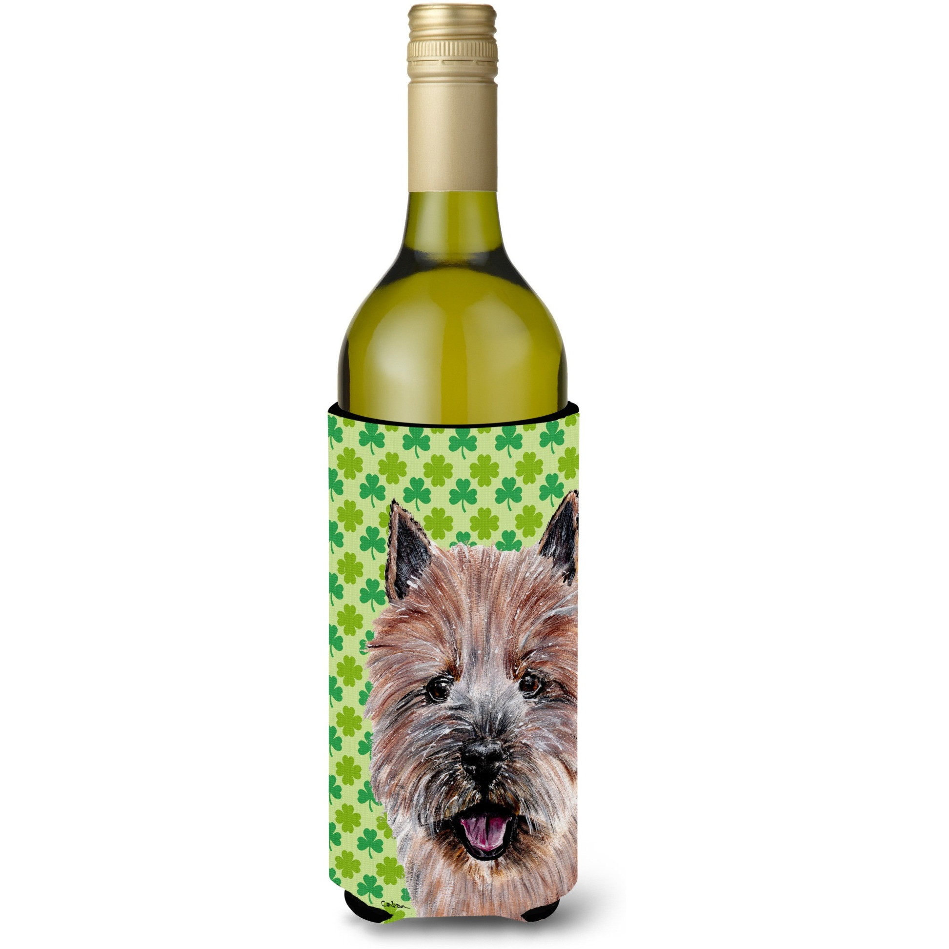 Norwich Terrier Lucky Shamrock St. Patrick's Day Wine Bottle Beverage Insulator Hugger SC9734LITERK