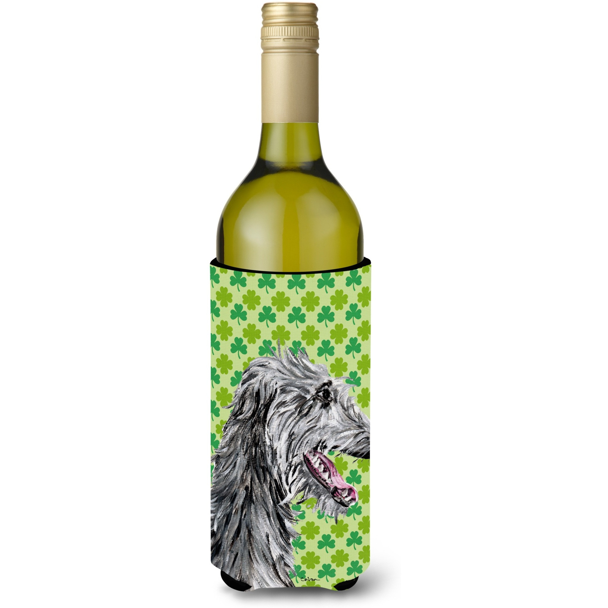 Scottish Deerhound Lucky Shamrock St. Patrick's Day Wine Bottle Beverage Insulator Hugger SC9741LITERK