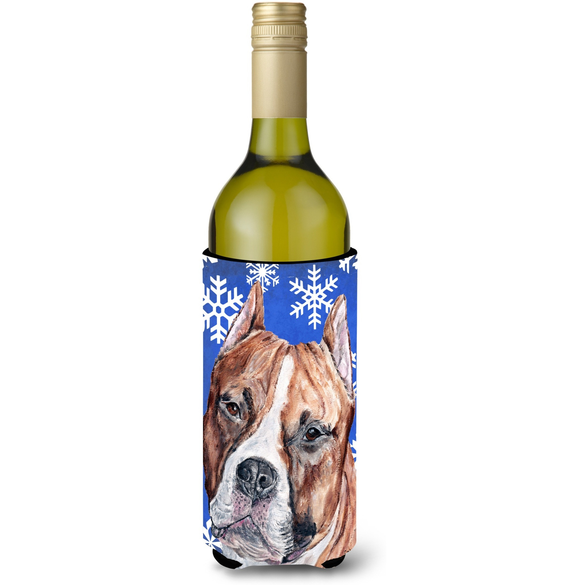 Staffordshire Bull Terrier Staffie Winter Snowflakes Wine Bottle Beverage Insulator Hugger SC9776LITERK