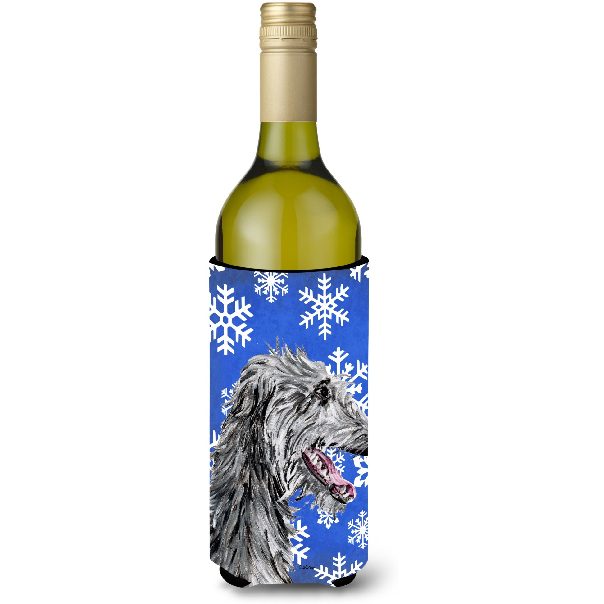 Scottish Deerhound Winter Snowflakes Wine Bottle Beverage Insulator Hugger SC9789LITERK
