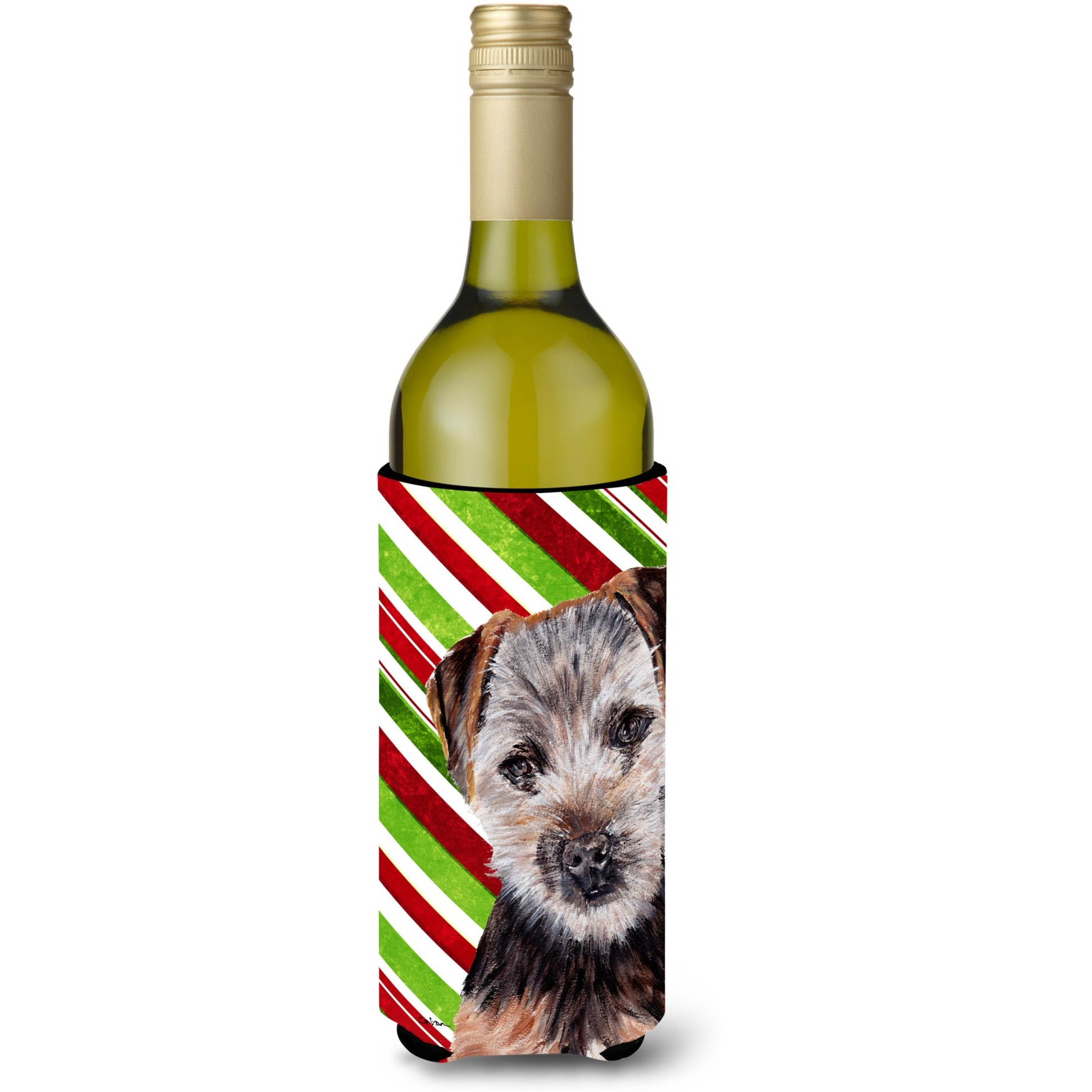 Norfolk Terrier Puppy Candy Cane Christmas Wine Bottle Beverage Insulator Hugger SC9807LITERK