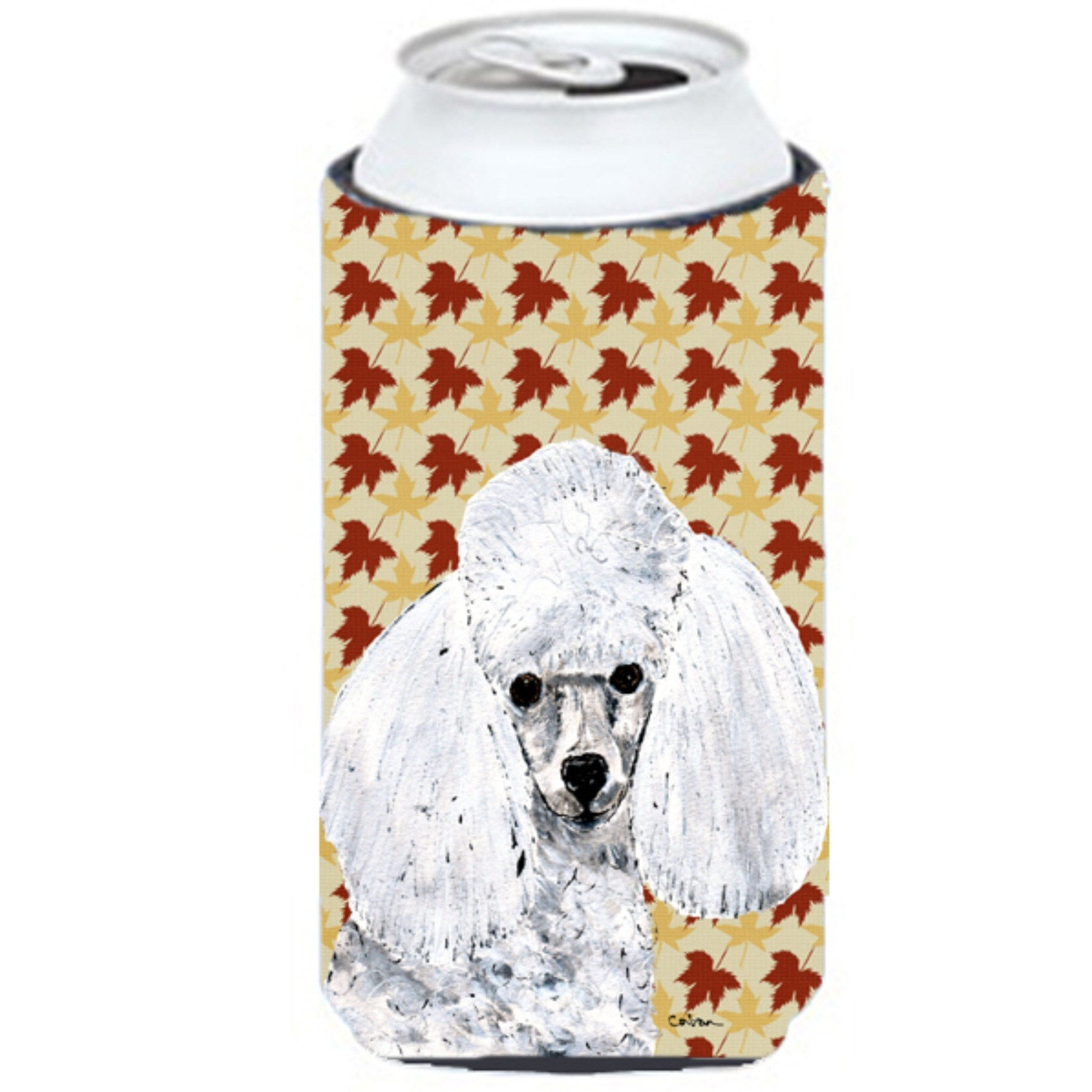 White Toy Poodle Fall Leaves Tall Boy Beverage Insulator Hugger SC9677TBC