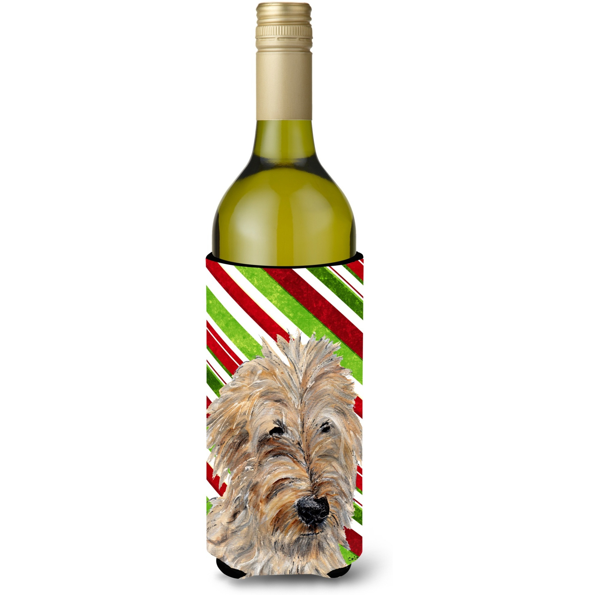Golden Doodle 2 Candy Cane Christmas Wine Bottle Beverage Insulator Hugger SC9811LITERK