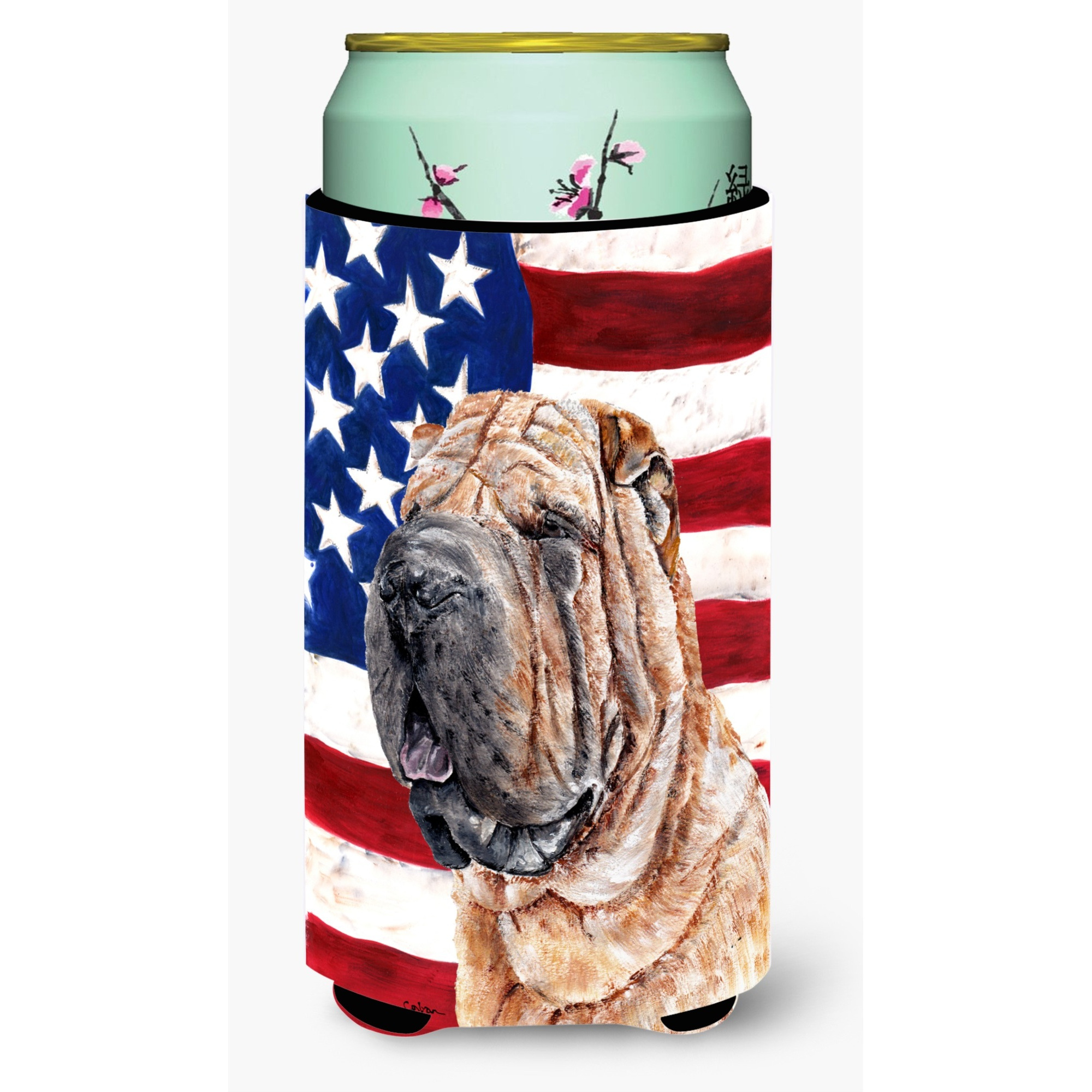Shar Pei with American Flag USA Tall Boy Beverage Insulator Hugger SC9623TBC