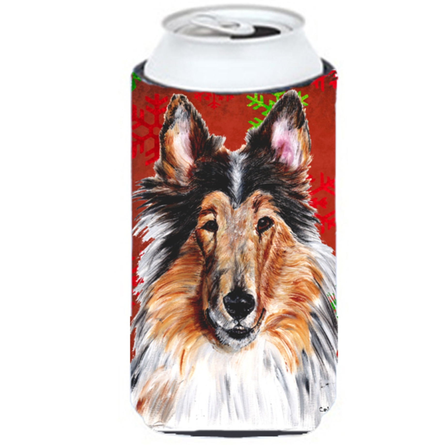 Collie Red Snowflakes Holiday Tall Boy Beverage Insulator Hugger SC9742TBC