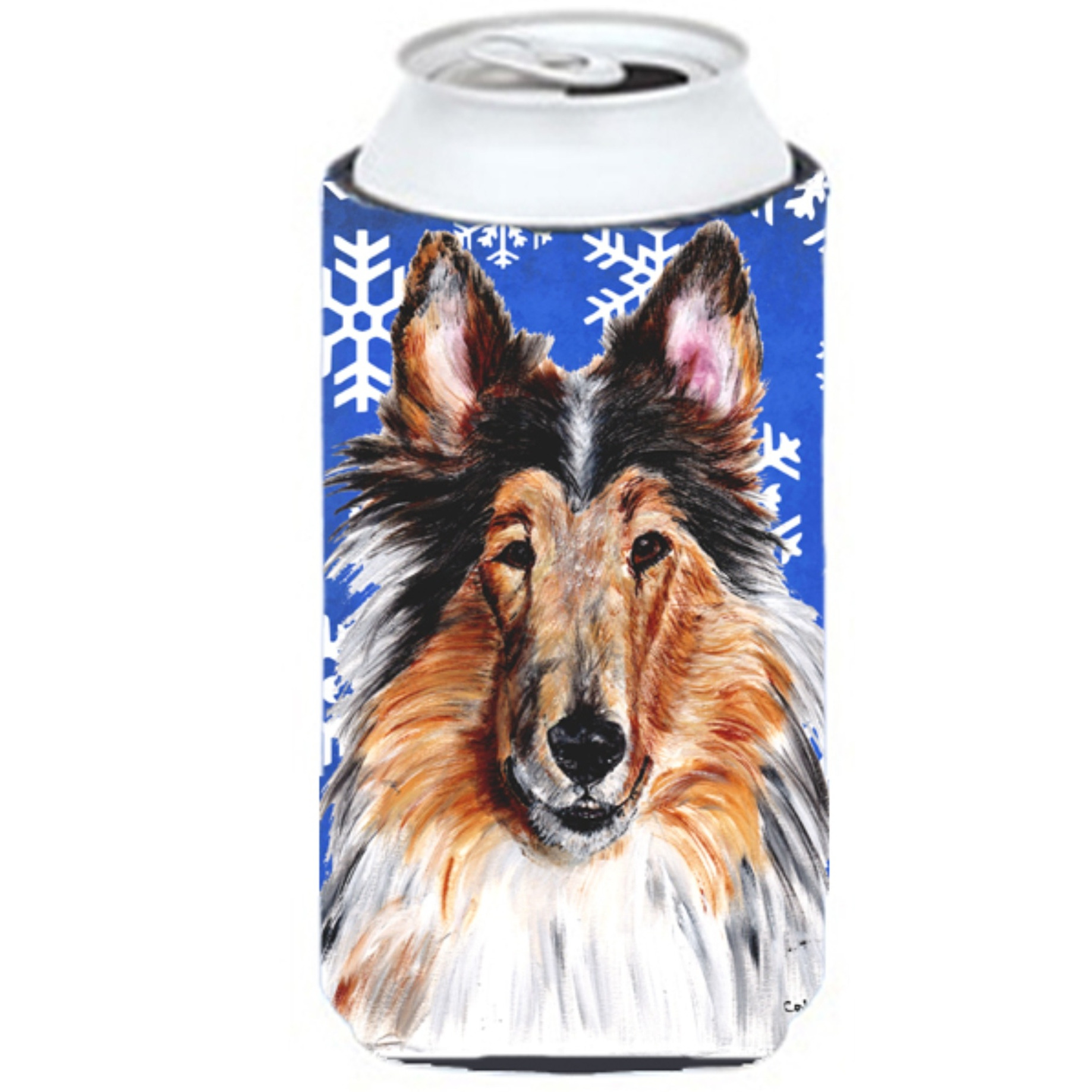 Collie Winter Snowflakes Tall Boy Beverage Insulator Hugger SC9766TBC