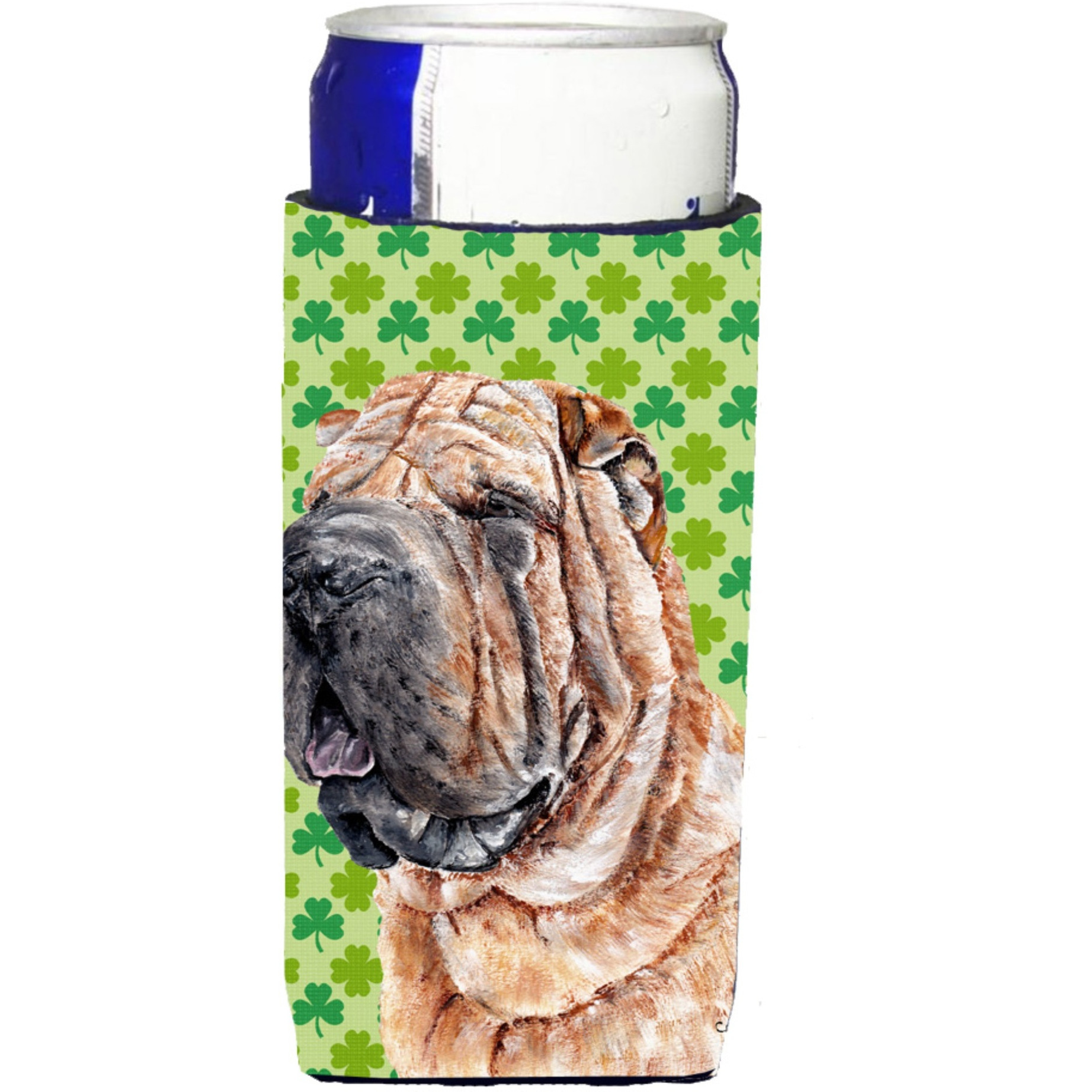 Shar Pei Lucky Shamrock St. Patrick's Day Ultra Beverage Insulators for slim cans SC9719MUK
