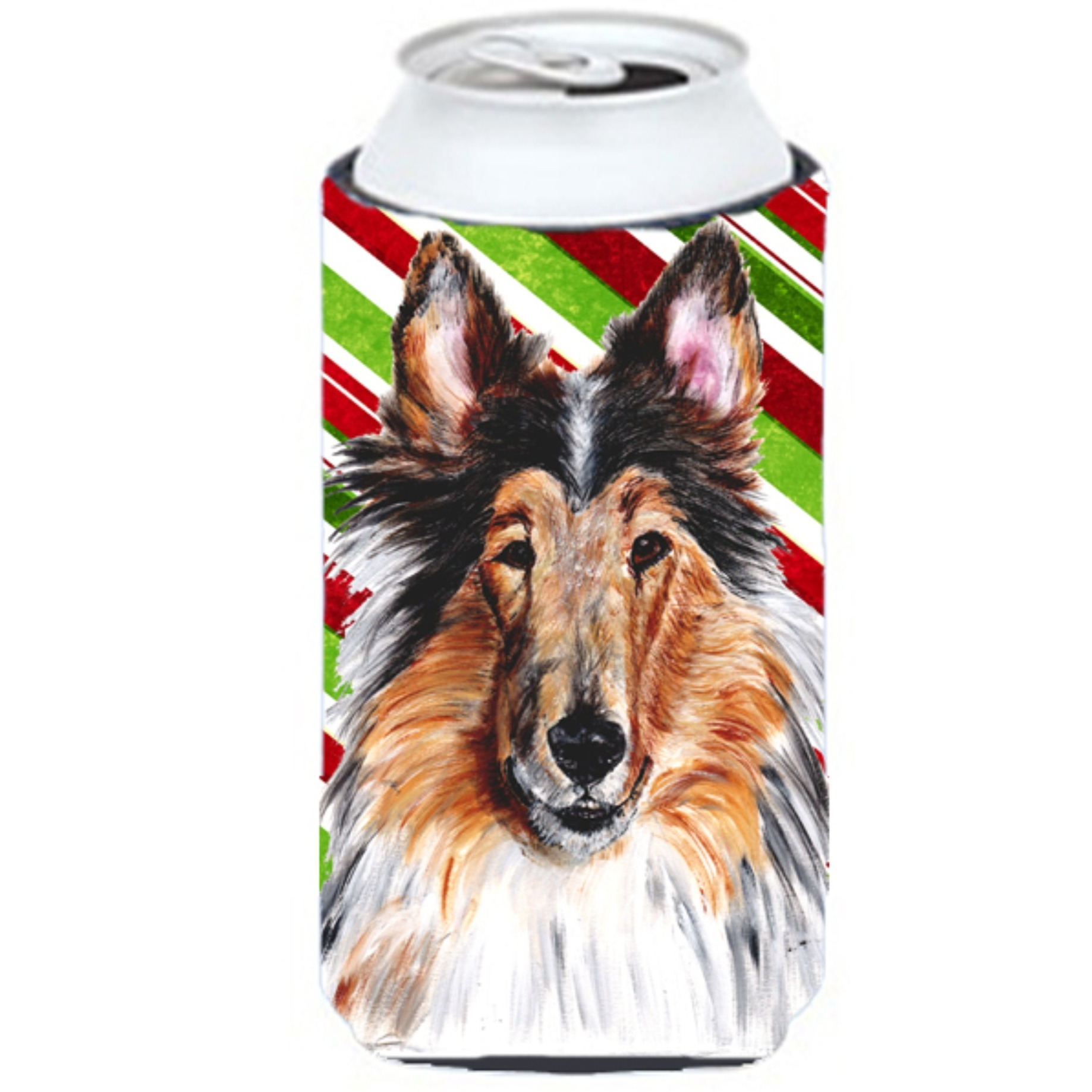 Collie Candy Cane Christmas Tall Boy Beverage Insulator Hugger SC9790TBC