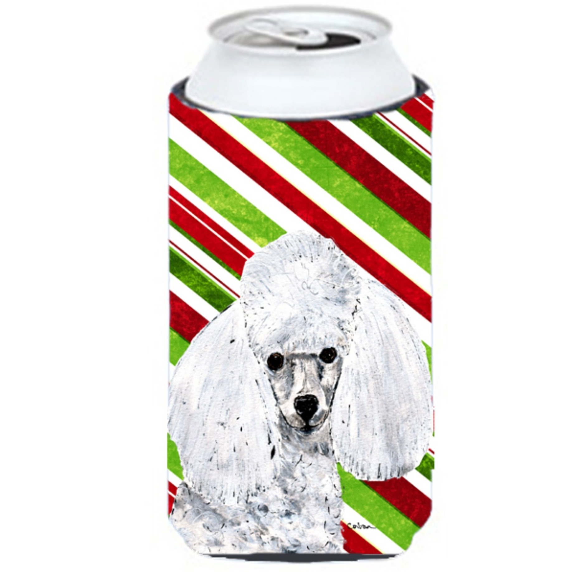 White Toy Poodle Candy Cane Christmas Tall Boy Beverage Insulator Hugger SC9797TBC