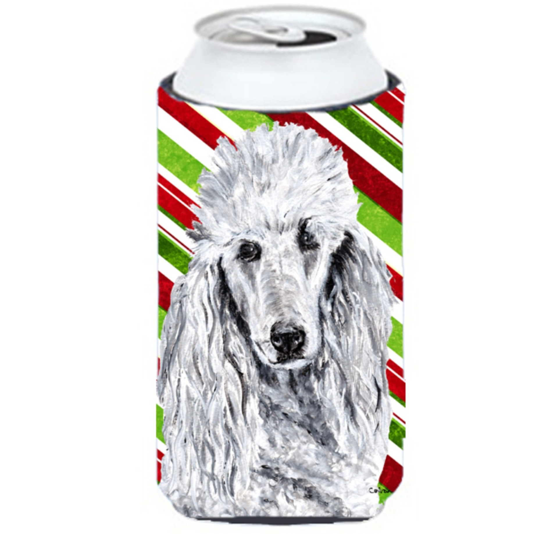 White Standard Poodle Candy Cane Christmas Tall Boy Beverage Insulator Hugger SC9799TBC