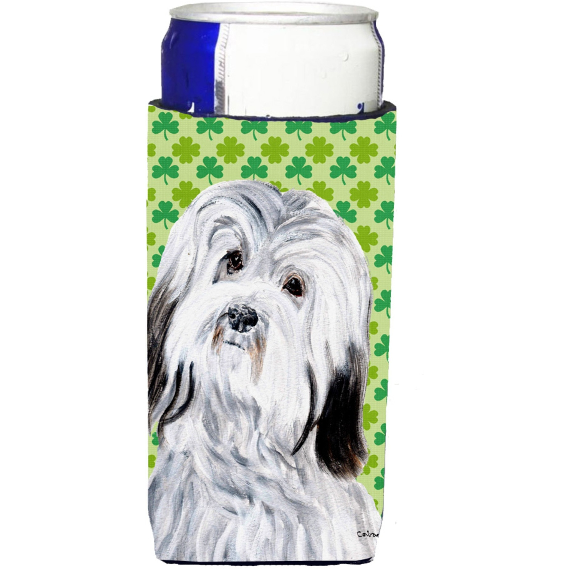 Havanese Lucky Shamrock St. Patrick's Day Ultra Beverage Insulators for slim cans SC9737MUK