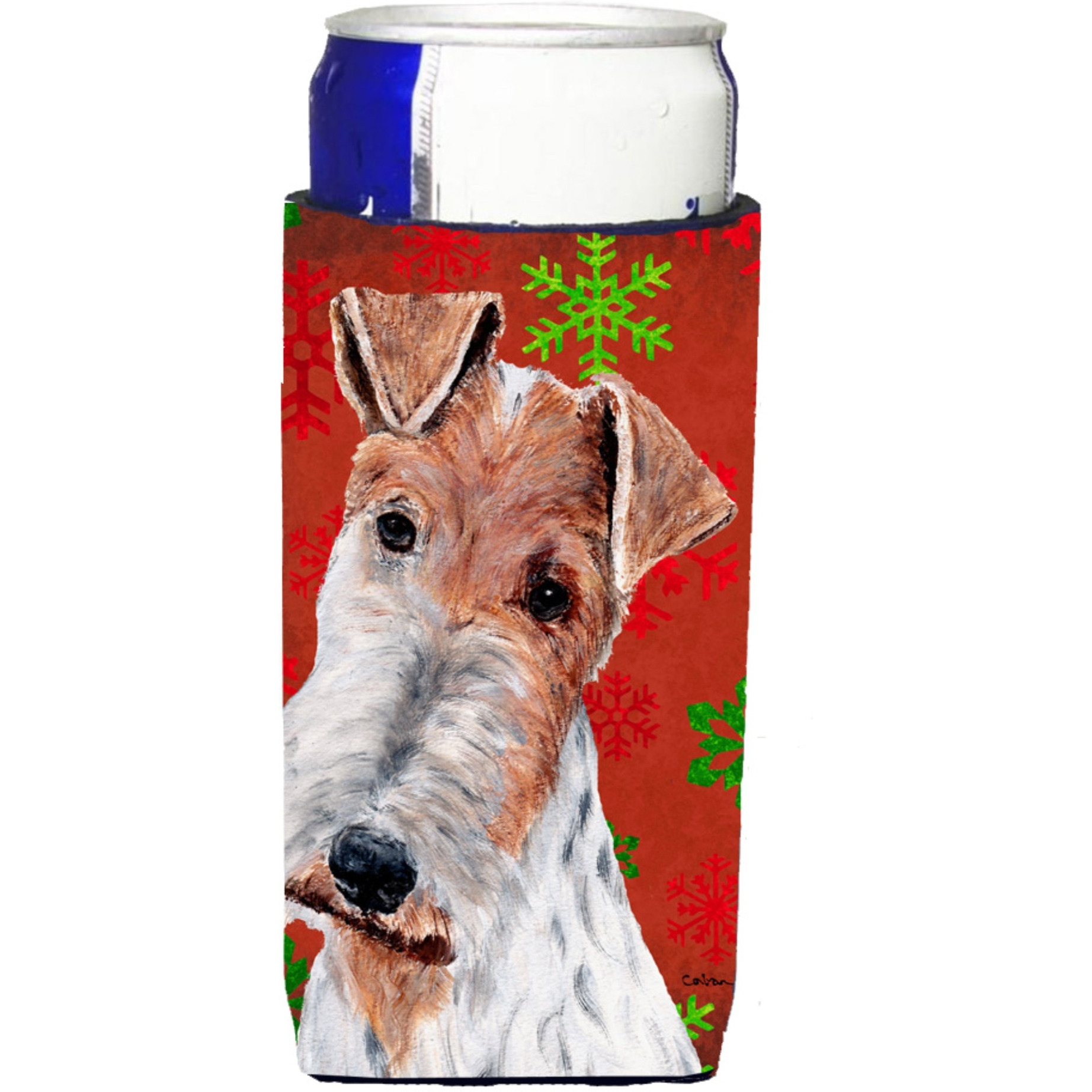Wire Fox Terrier Red Snowflakes Holiday Ultra Beverage Insulators for slim cans SC9748MUK