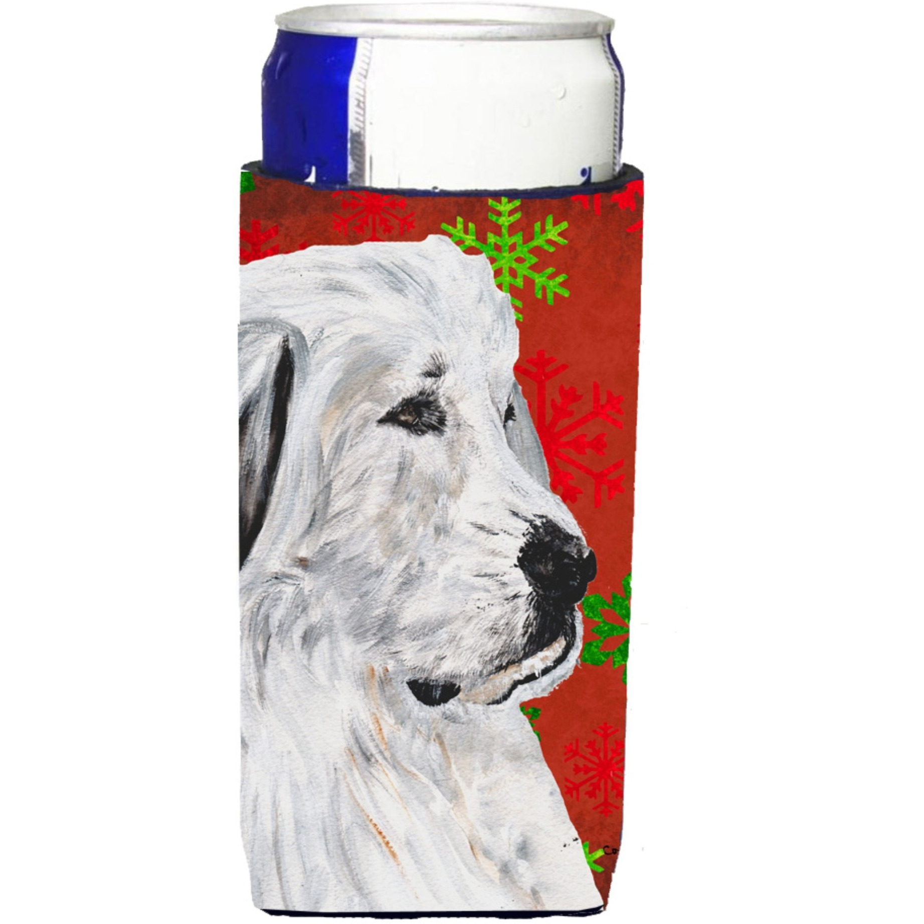Great Pyrenees Red Snowflakes Holiday Ultra Beverage Insulators for slim cans SC9762MUK