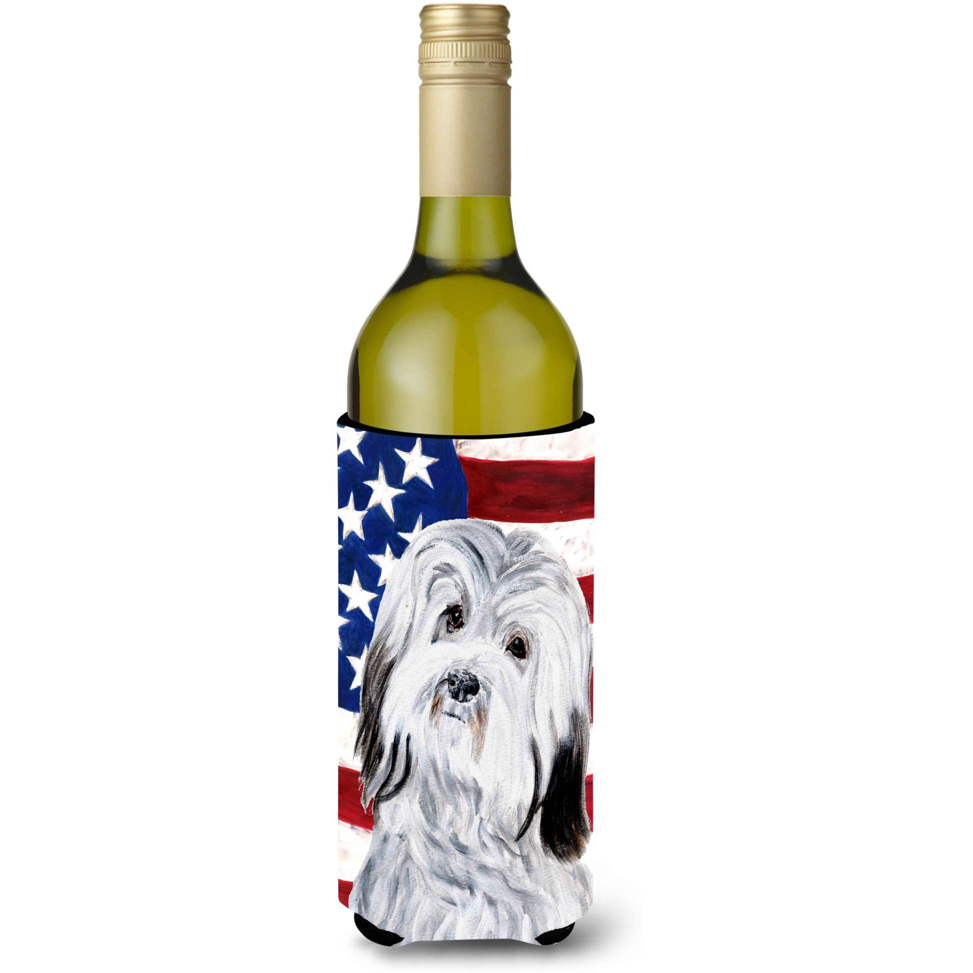 Havanese with American Flag USA Wine Bottle Beverage Insulator Hugger SC9641LITERK
