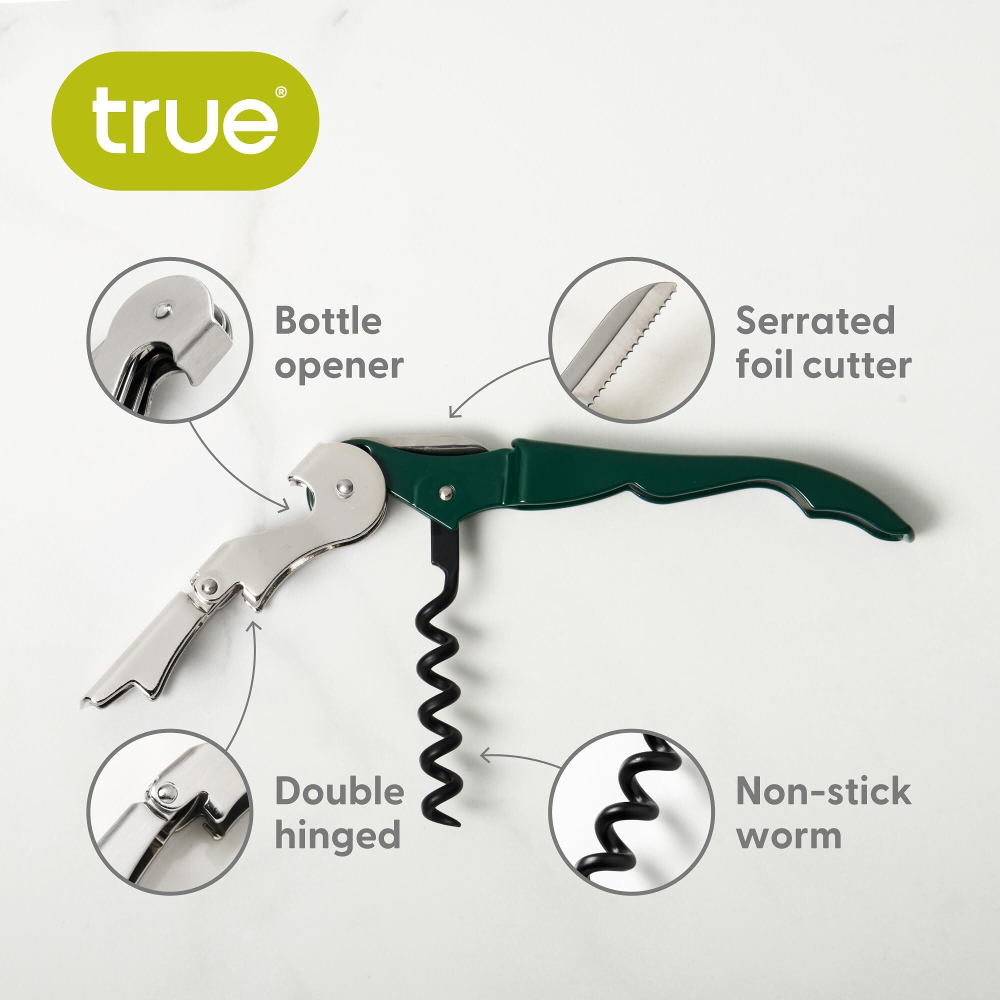 True Fabrication 2227 bulk Truetap green Double Hinged Waiters corkscrew