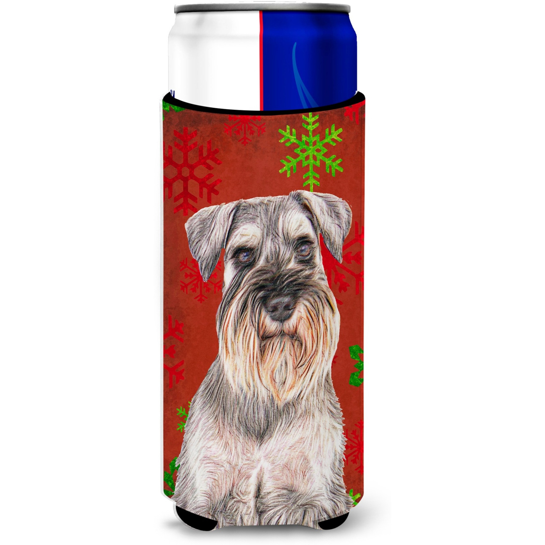 Red Snowflakes Holiday Christmas  Schnauzer Ultra Beverage Insulators for slim cans KJ1186MUK