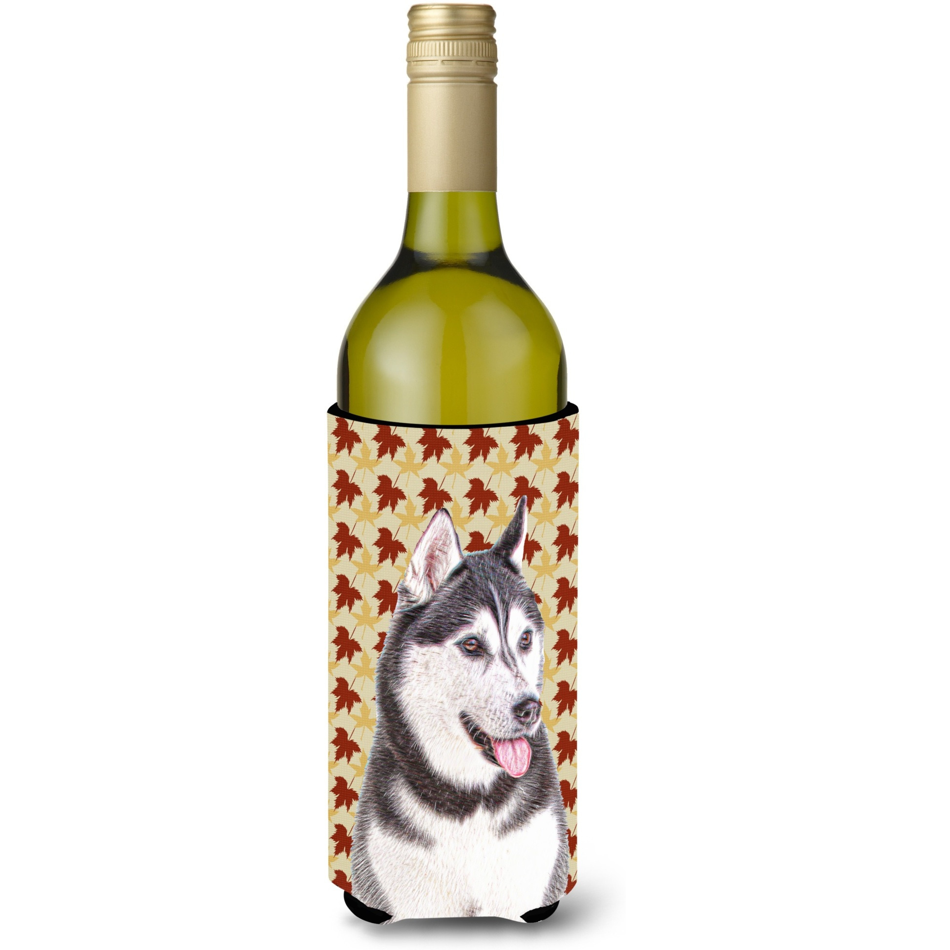 Fall Leaves Alaskan Malamute Wine Bottle Beverage Insulator Hugger KJ1203LITERK