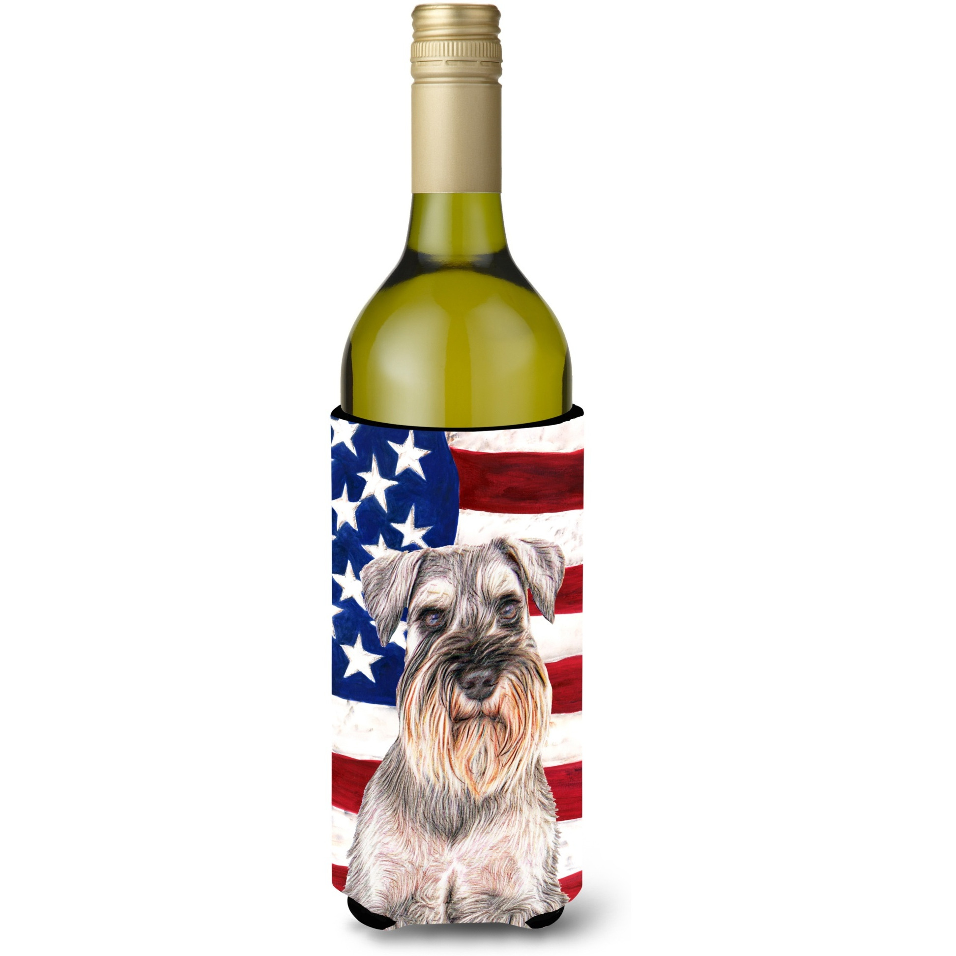 USA American Flag with Schnauzer Wine Bottle Beverage Insulator Hugger KJ1158LITERK