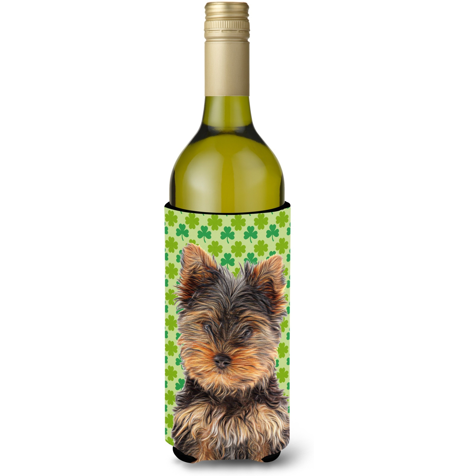 St. Patrick's Day Shamrock Yorkie Puppy / Yorkshire Terrier Wine Bottle Beverage Insulator Hugger KJ1202LITERK