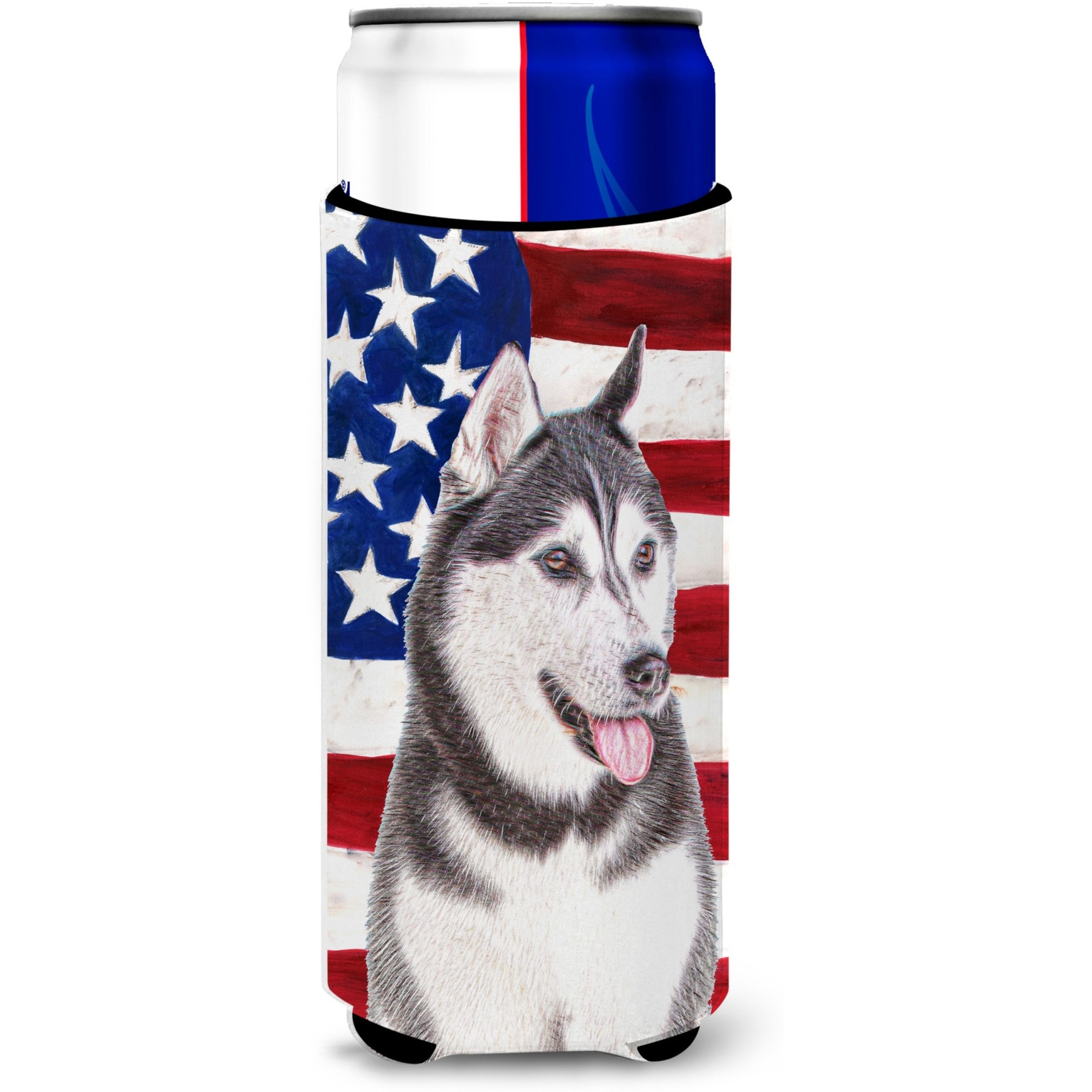 USA American Flag with Alaskan Malamute Ultra Beverage Insulators for slim cans KJ1154MUK