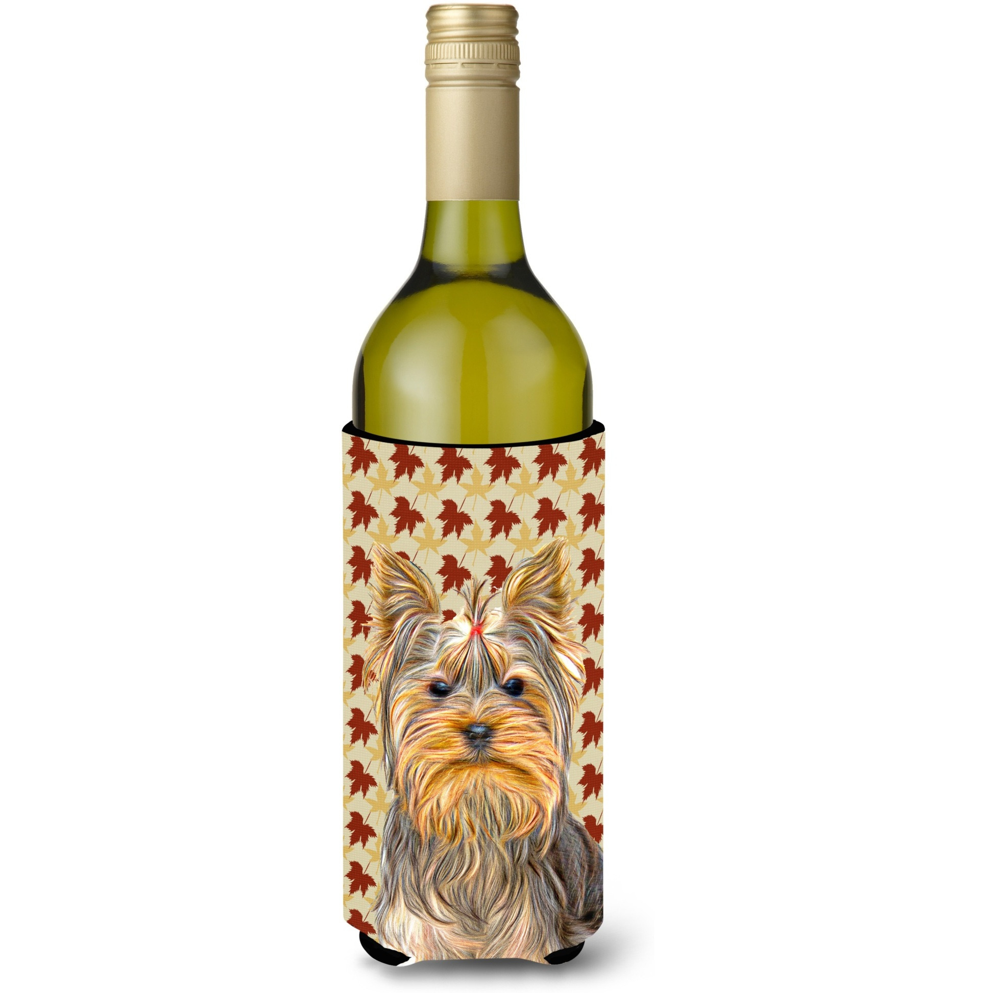 Fall Leaves Yorkie / Yorkshire Terrier Wine Bottle Beverage Insulator Hugger KJ1205LITERK