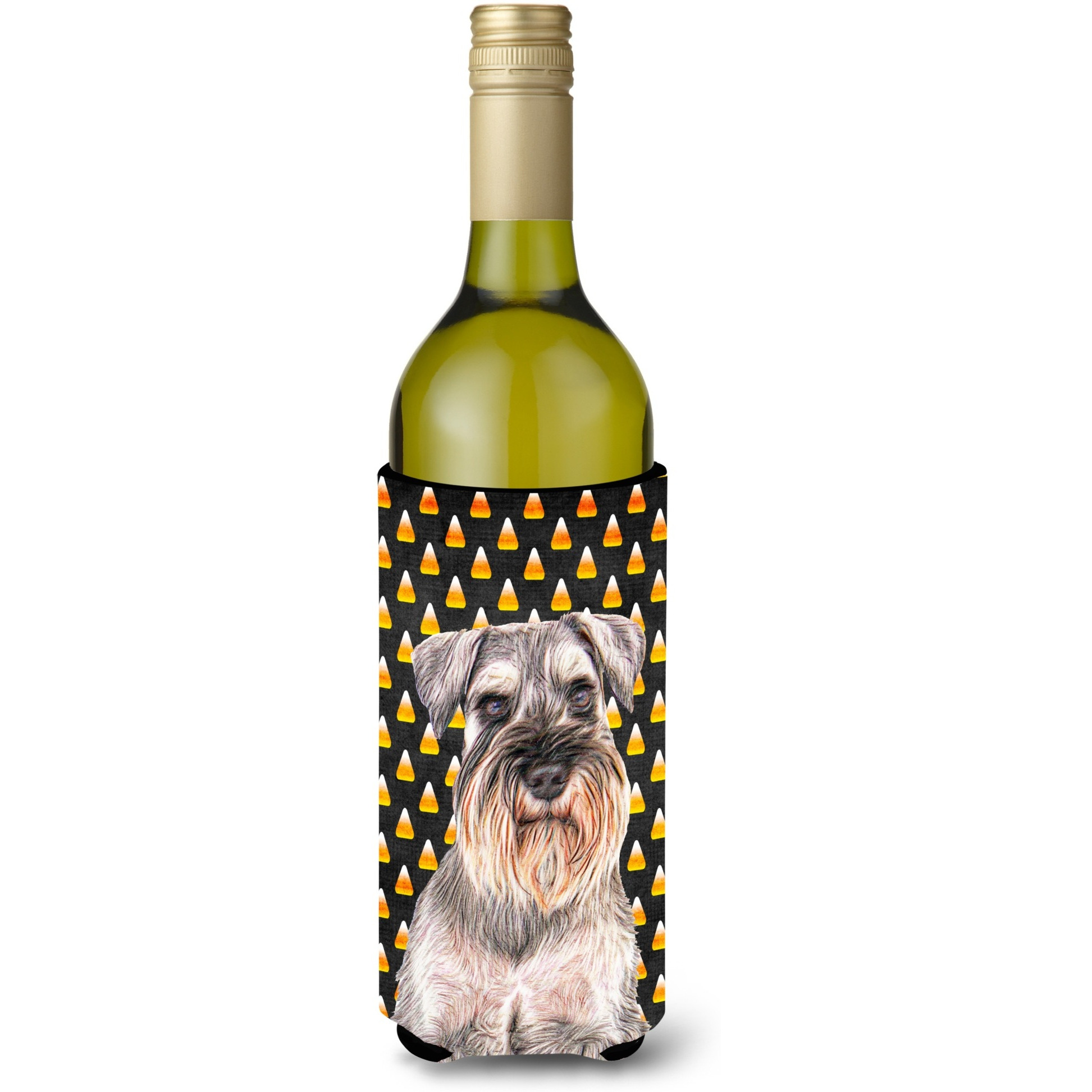 Candy Corn Halloween Schnauzer Wine Bottle Beverage Insulator Hugger KJ1214LITERK