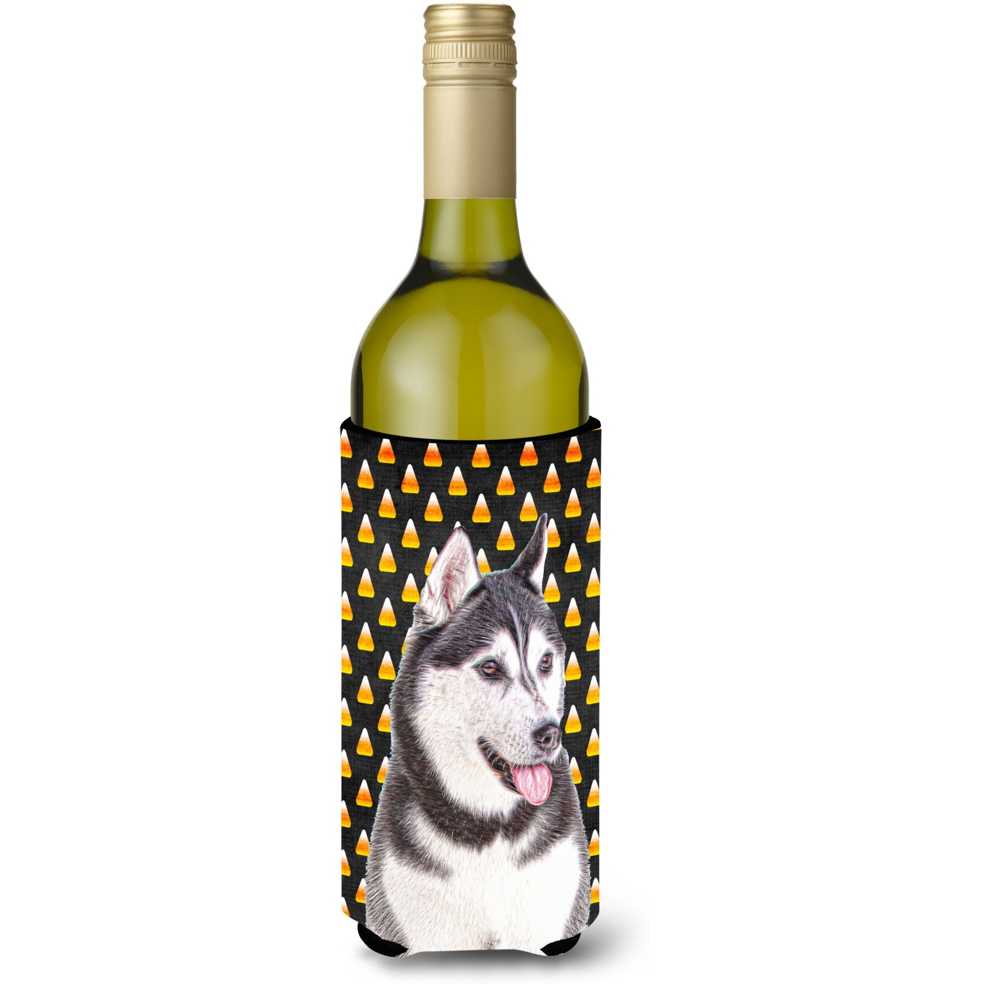 Candy Corn Halloween Alaskan Malamute Wine Bottle Beverage Insulator Hugger KJ1210LITERK