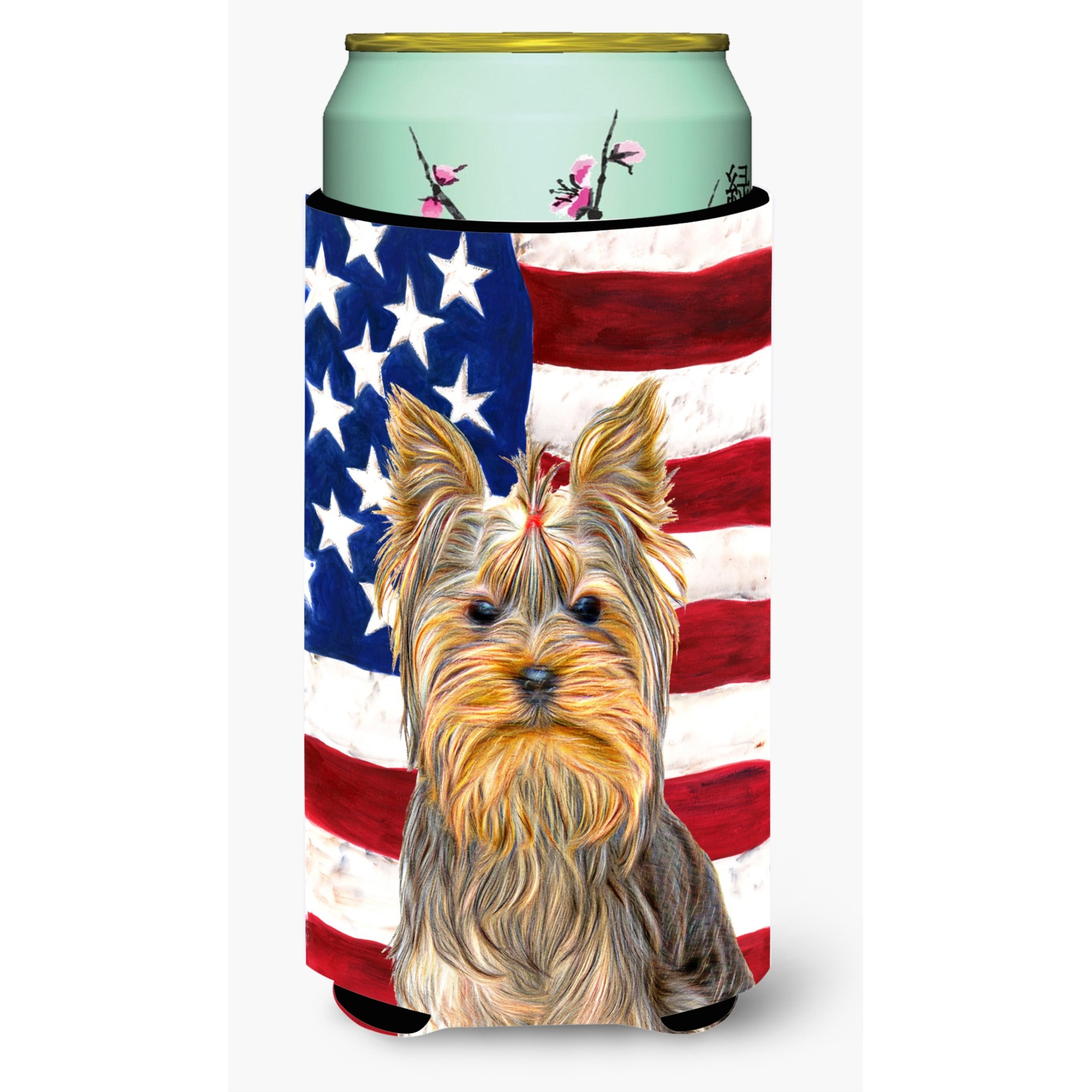 USA American Flag with Yorkie / Yorkshire Terrier Tall Boy Beverage Insulator Hugger KJ1156TBC