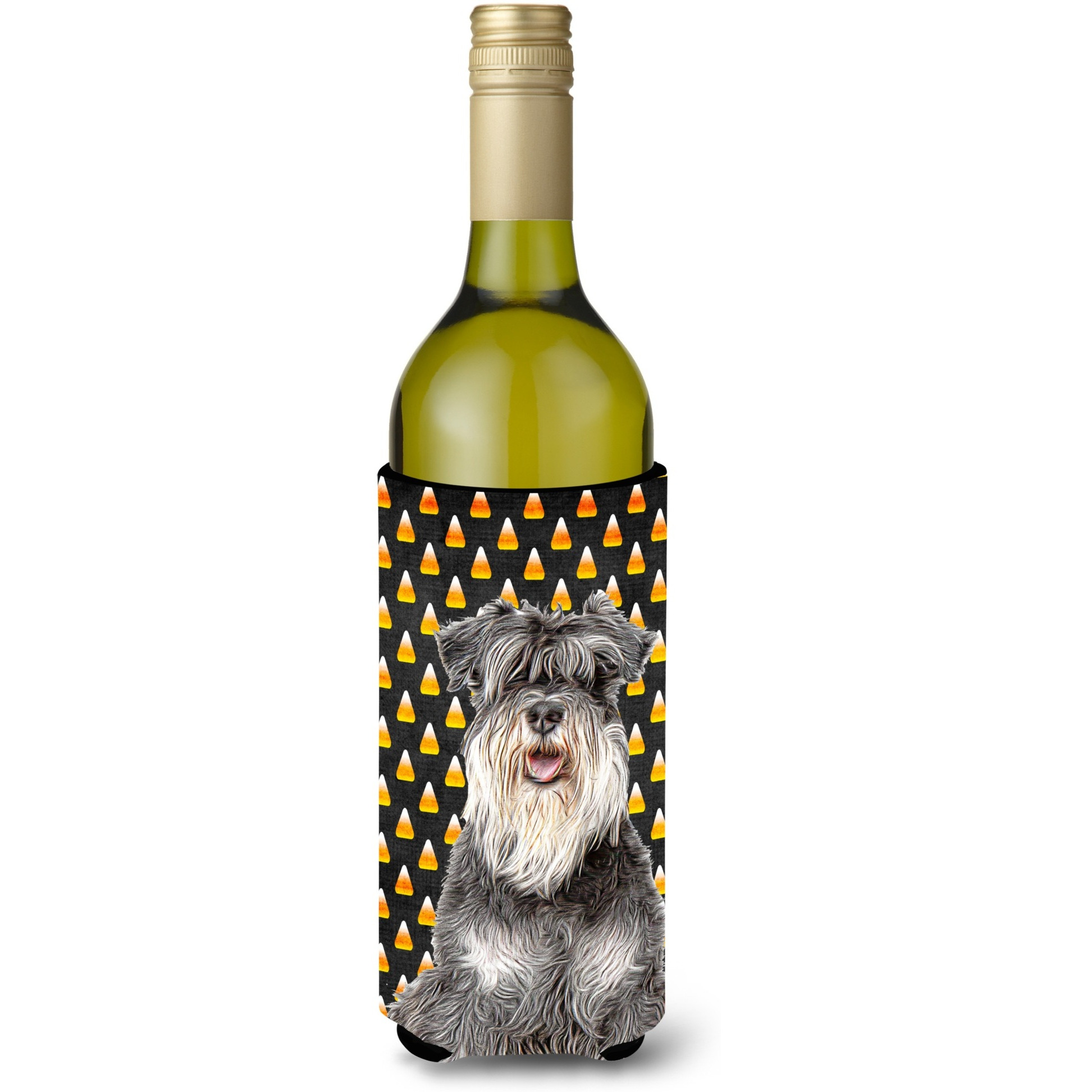 Candy Corn Halloween Schnauzer Wine Bottle Beverage Insulator Hugger KJ1213LITERK