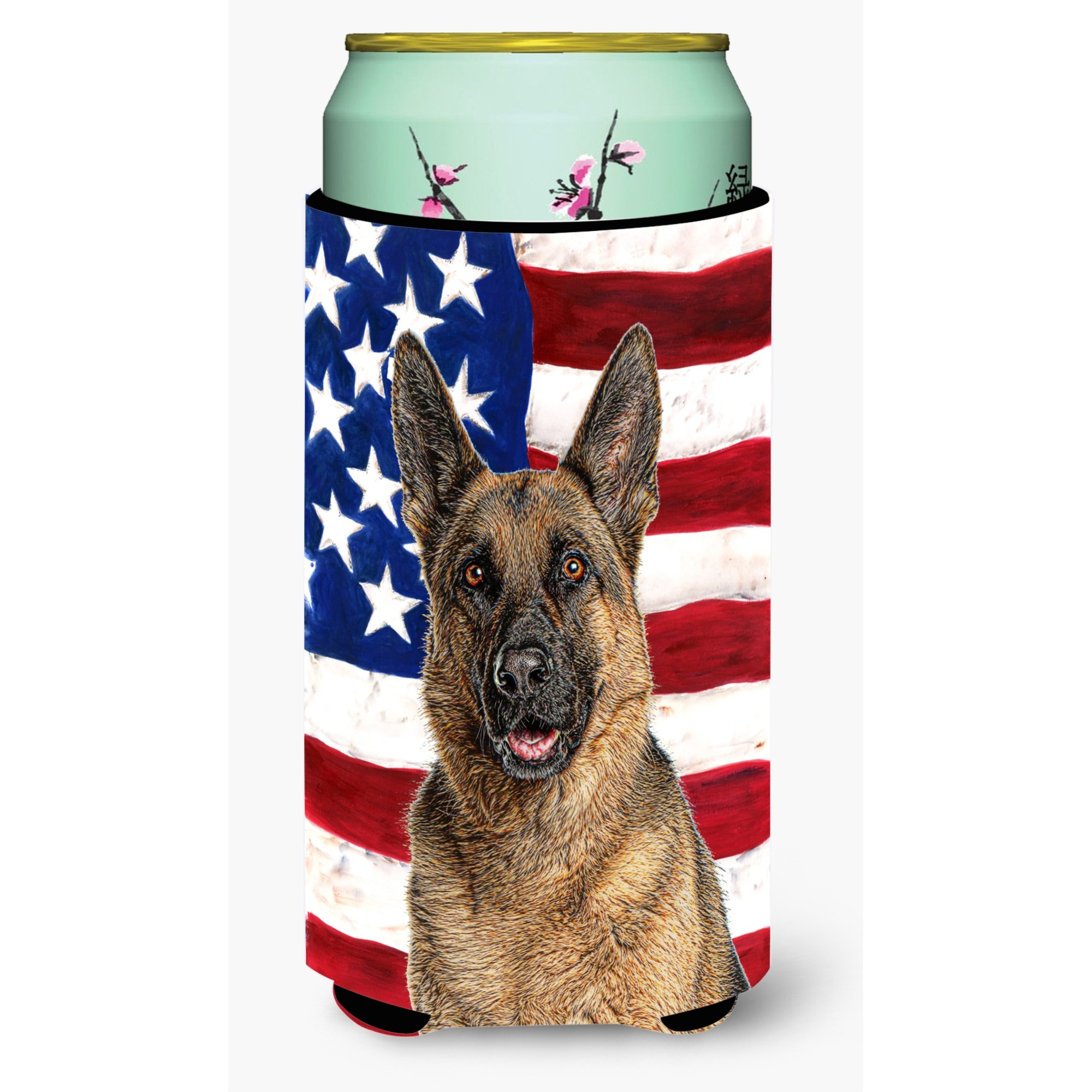 USA American Flag with German Shepherd Tall Boy Beverage Insulator Hugger KJ1159TBC