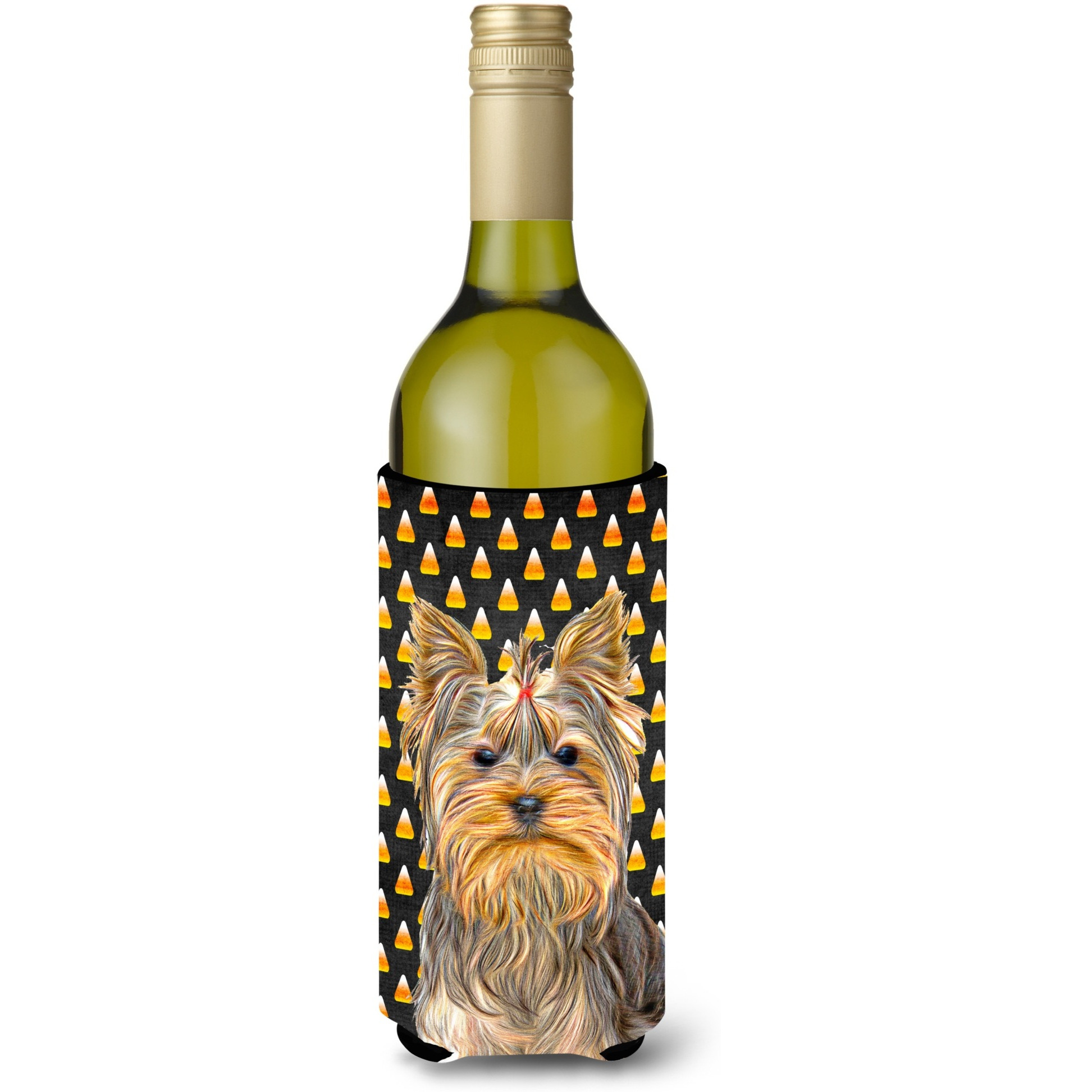 Candy Corn Halloween Yorkie / Yorkshire Terrier Wine Bottle Beverage Insulator Hugger KJ1212LITERK