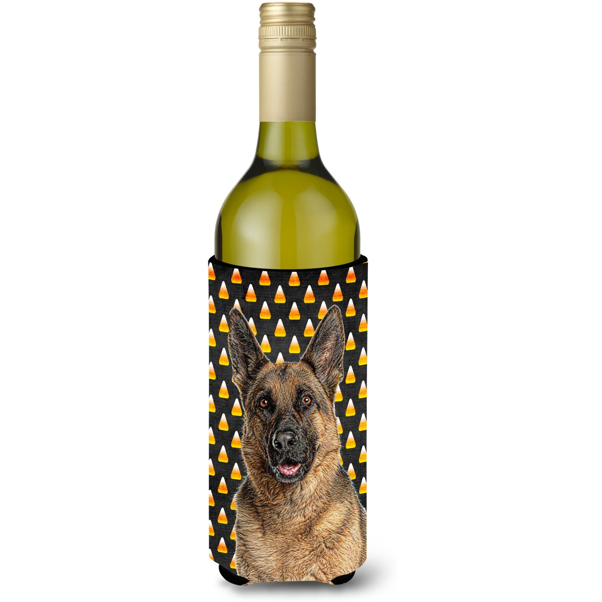 Candy Corn Halloween German Shepherd Wine Bottle Beverage Insulator Hugger KJ1215LITERK