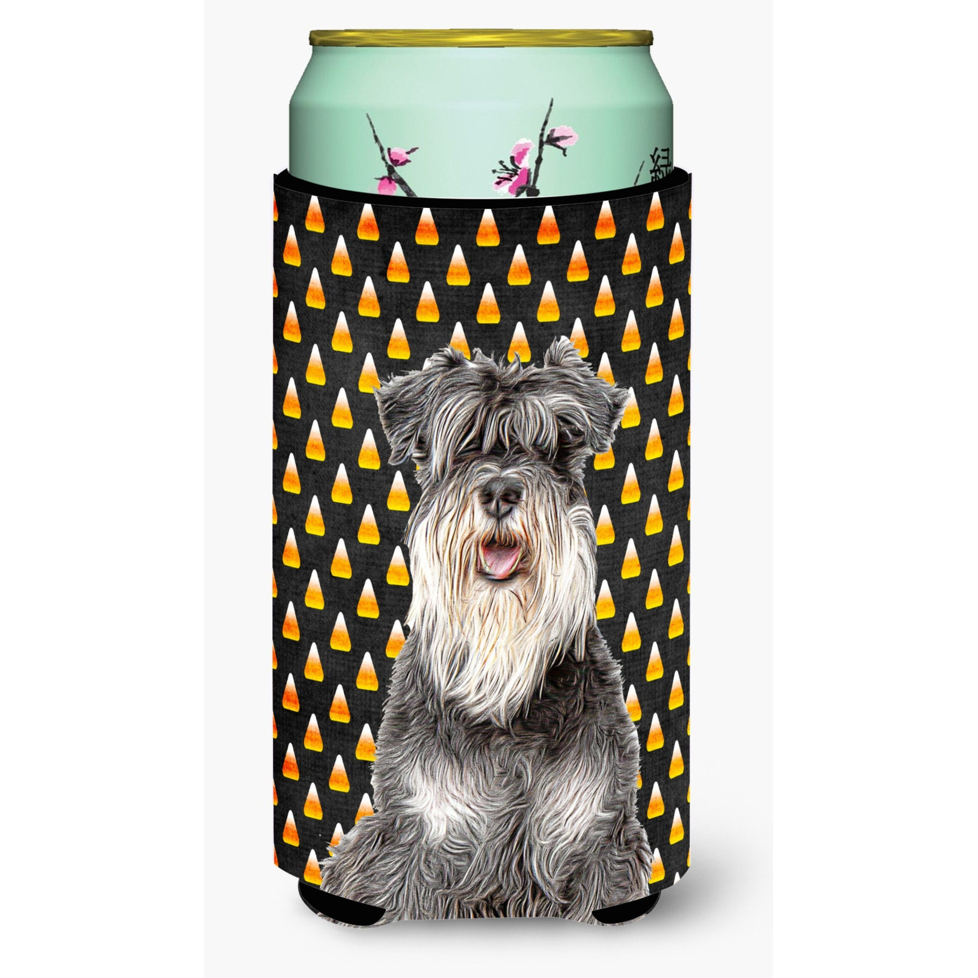 Candy Corn Halloween Schnauzer Tall Boy Beverage Insulator Hugger KJ1213TBC