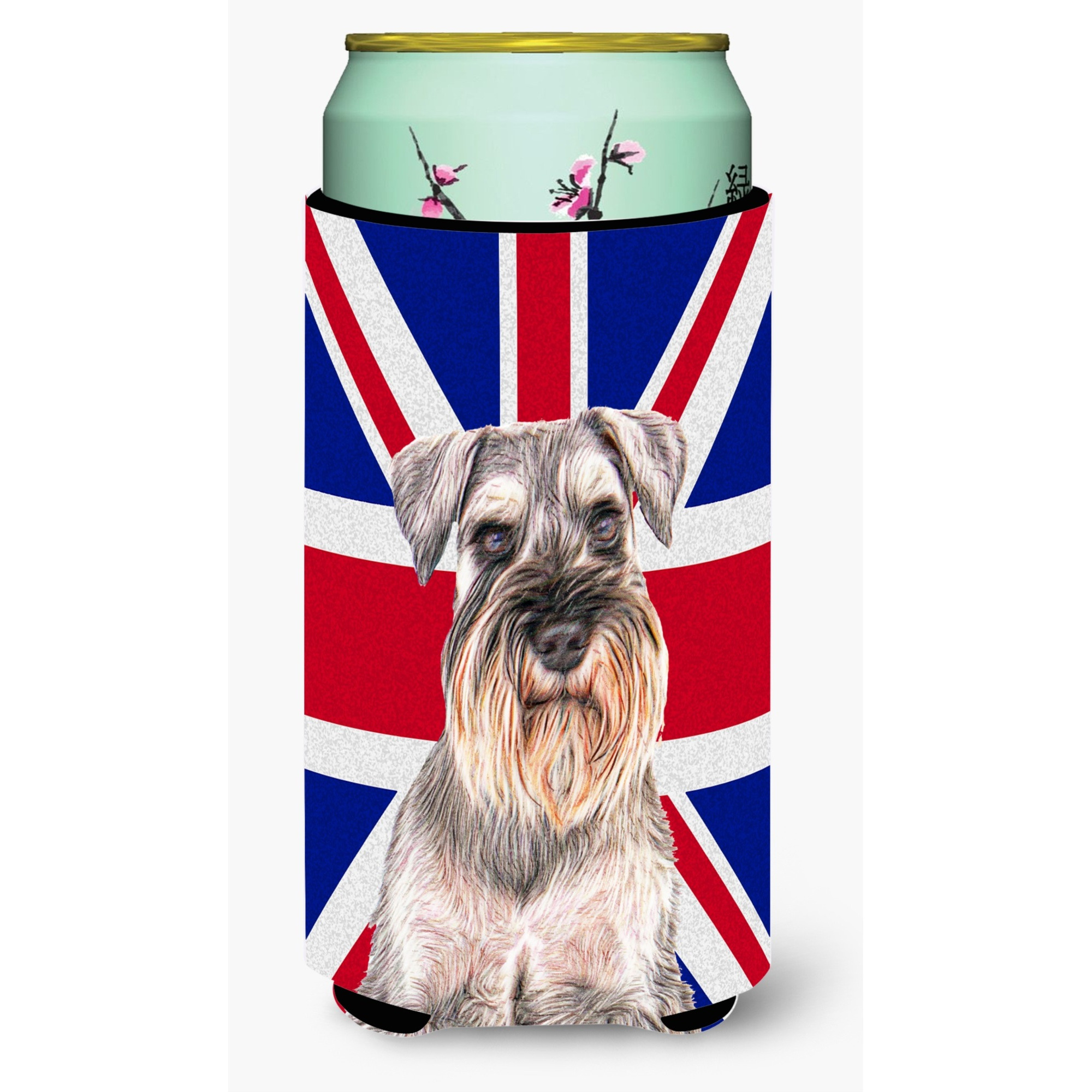 Schnauzer with English Union Jack British Flag Tall Boy Beverage Insulator Hugger KJ1165TBC