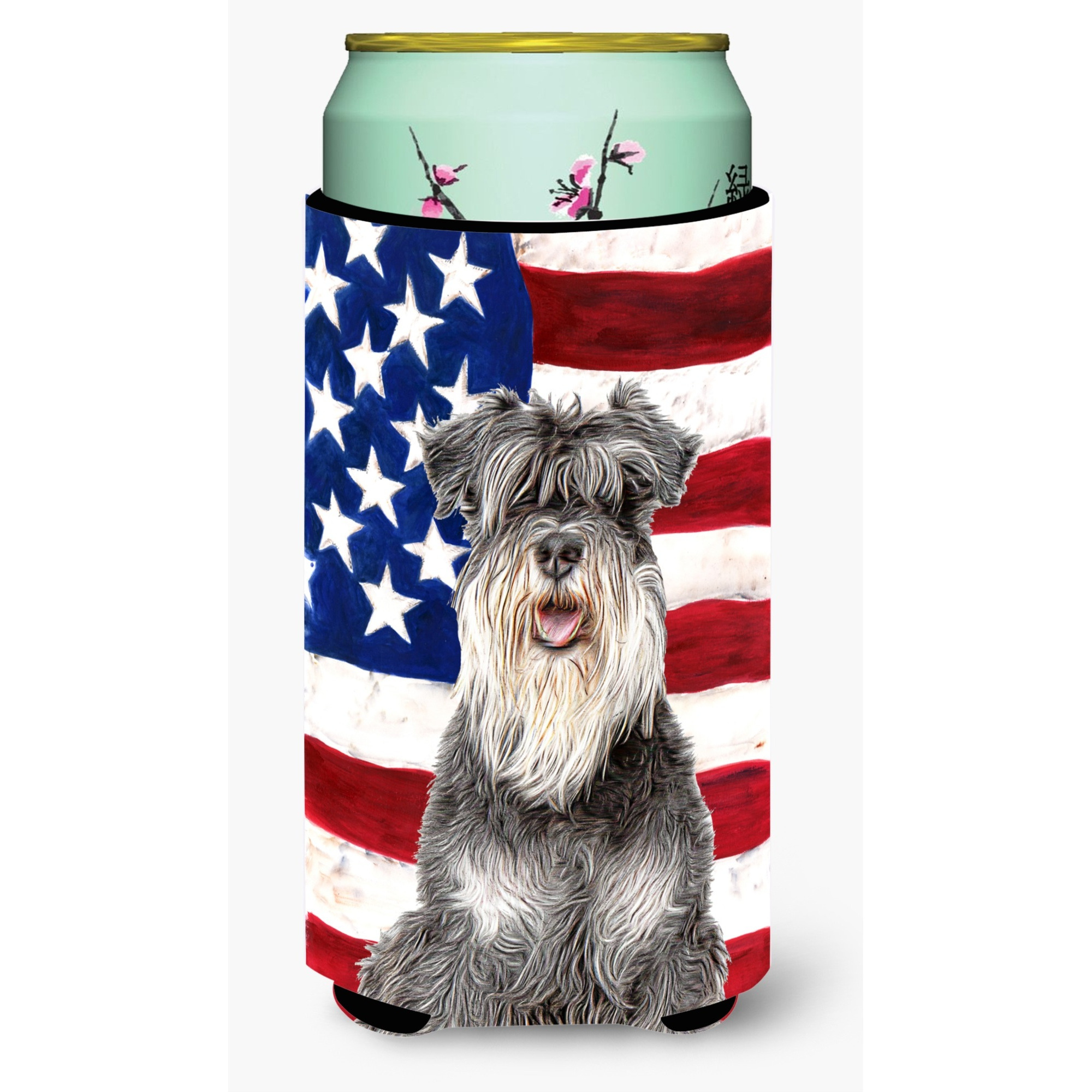 USA American Flag with Schnauzer Tall Boy Beverage Insulator Hugger KJ1157TBC