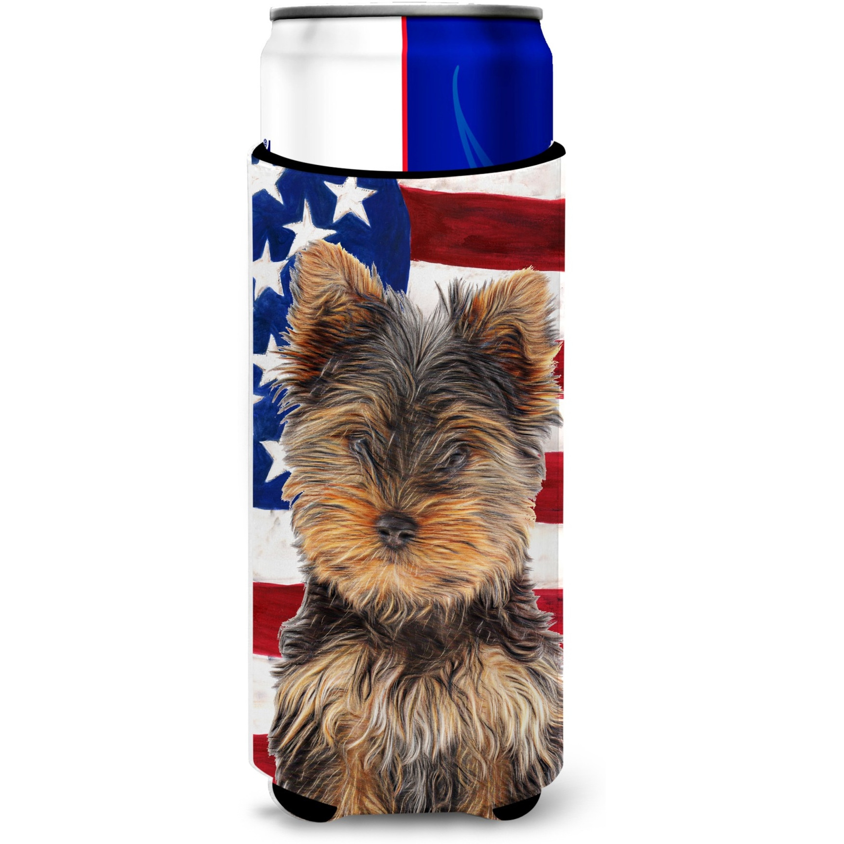 USA American Flag with Yorkie Puppy / Yorkshire Terrier Ultra Beverage Insulators for slim cans KJ1160MUK