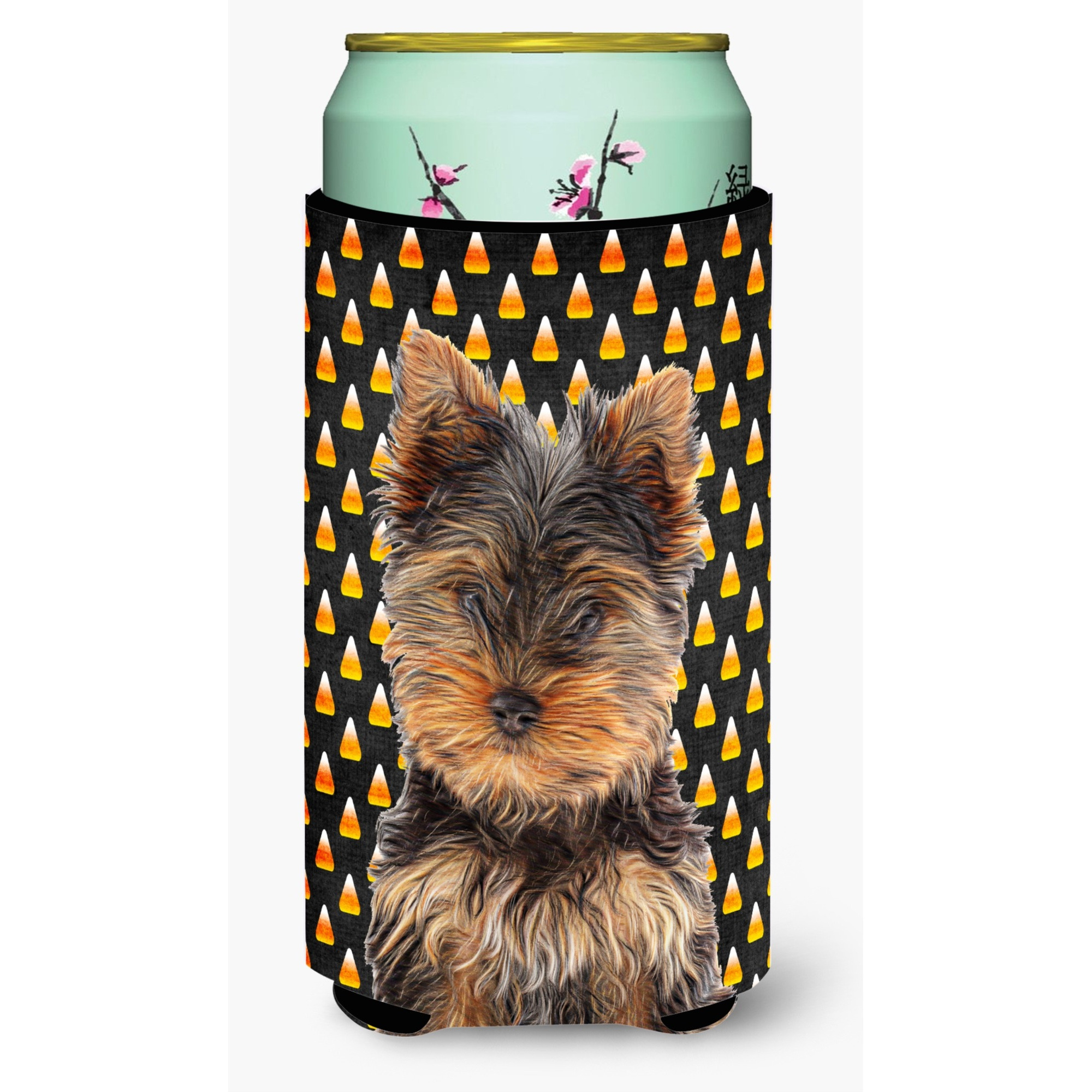 Candy Corn Halloween Yorkie Puppy / Yorkshire Terrier Tall Boy Beverage Insulator Hugger KJ1216TBC